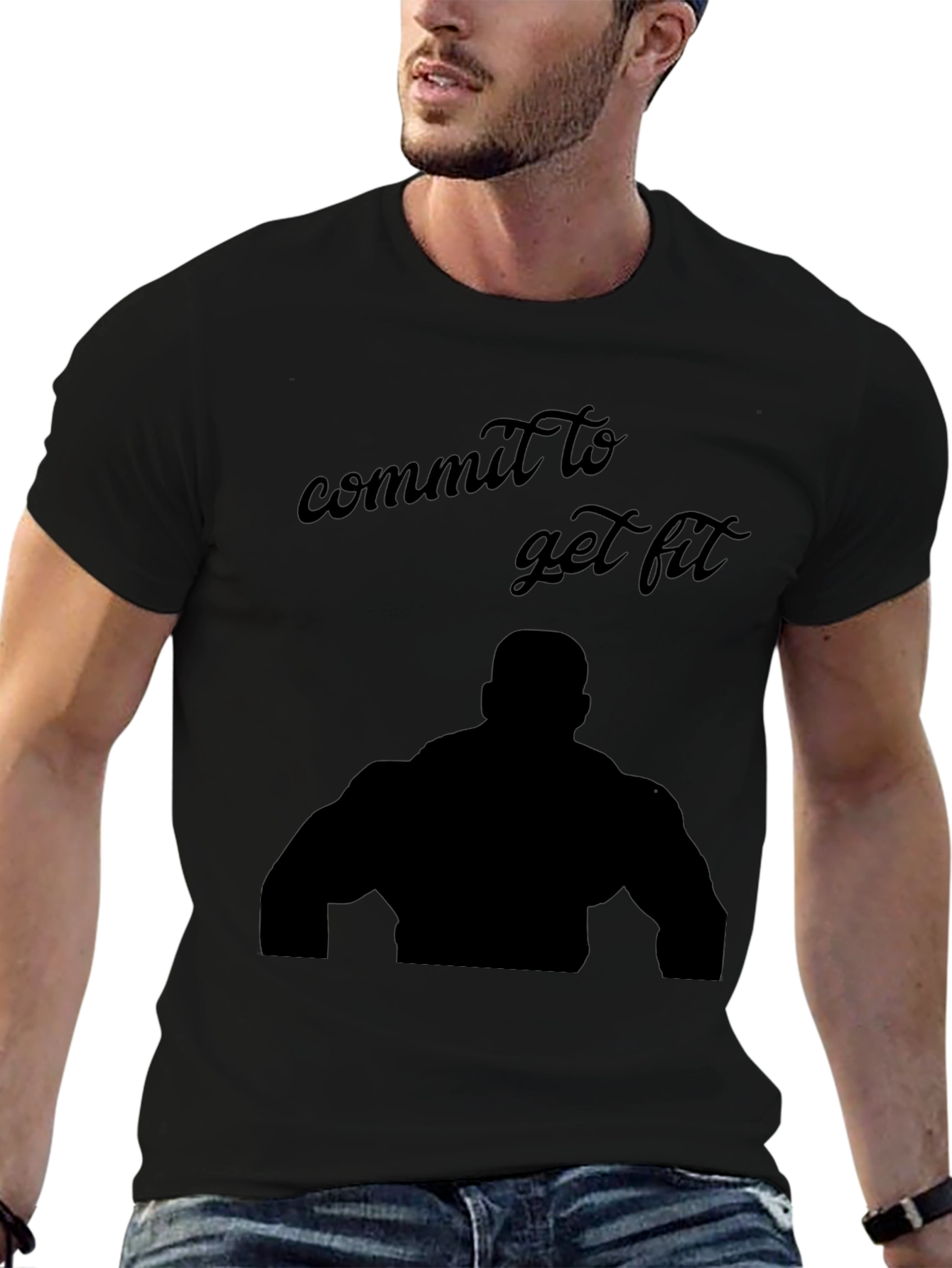 Commit to Get Fit Black T-Shirt Gym Motivation