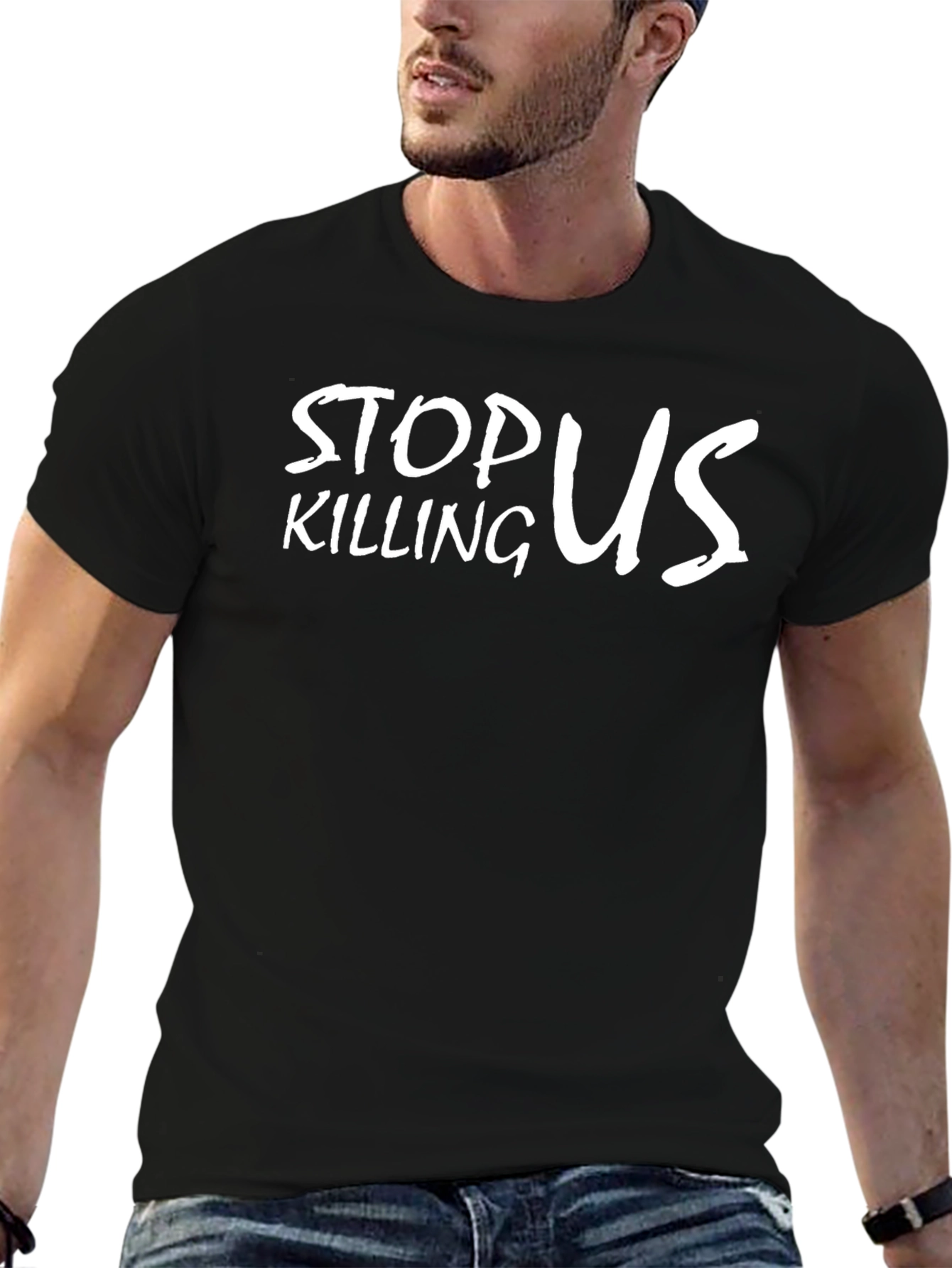 Stop Killing Us Graphic Tee - Black Cotton