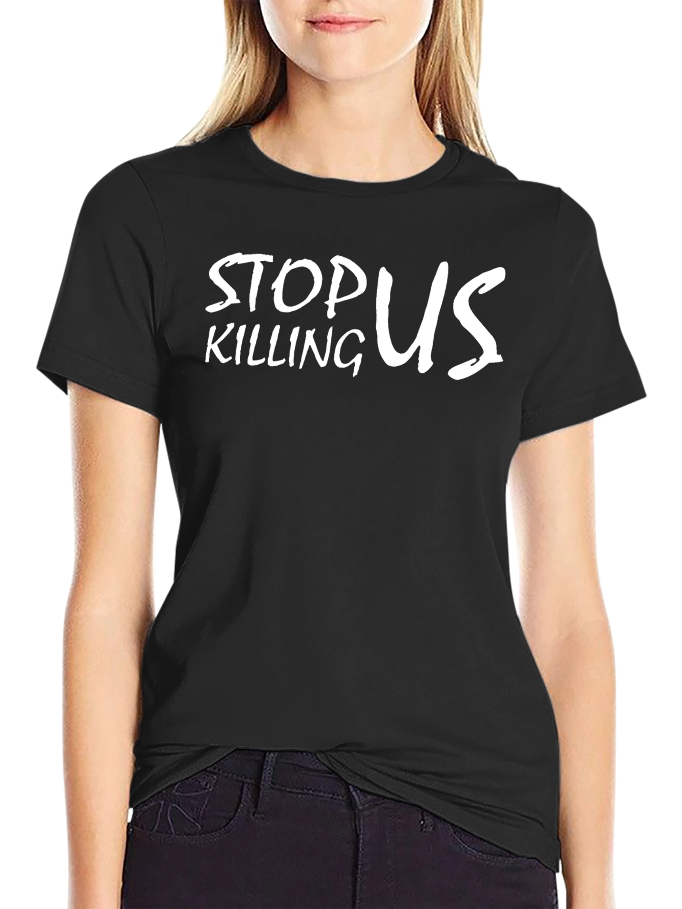 Stop Killing Us Graphic Tee - Black Cotton