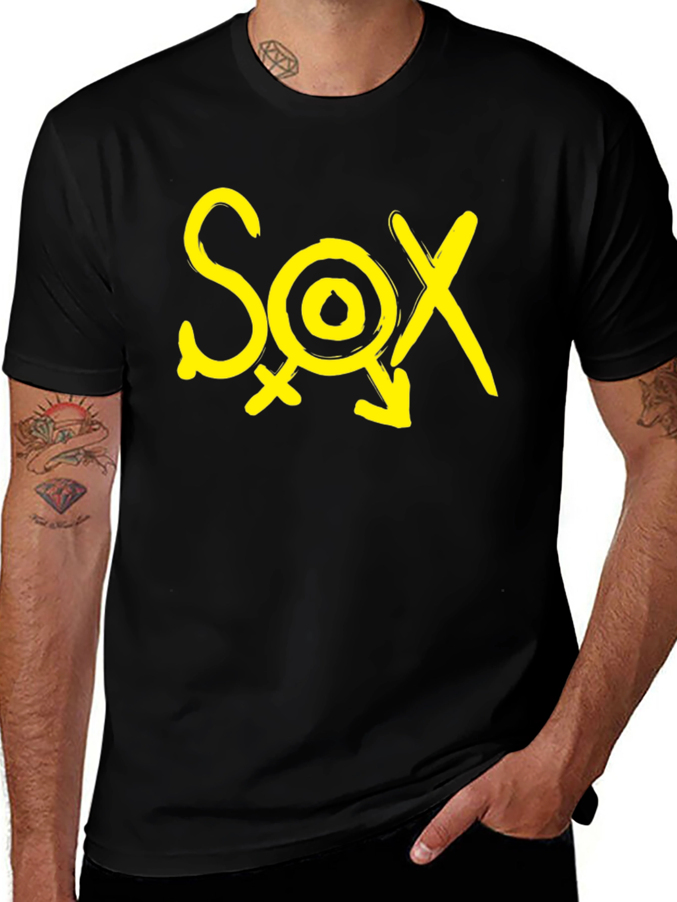 Black T-Shirt - SOX Yellow Graphic Print