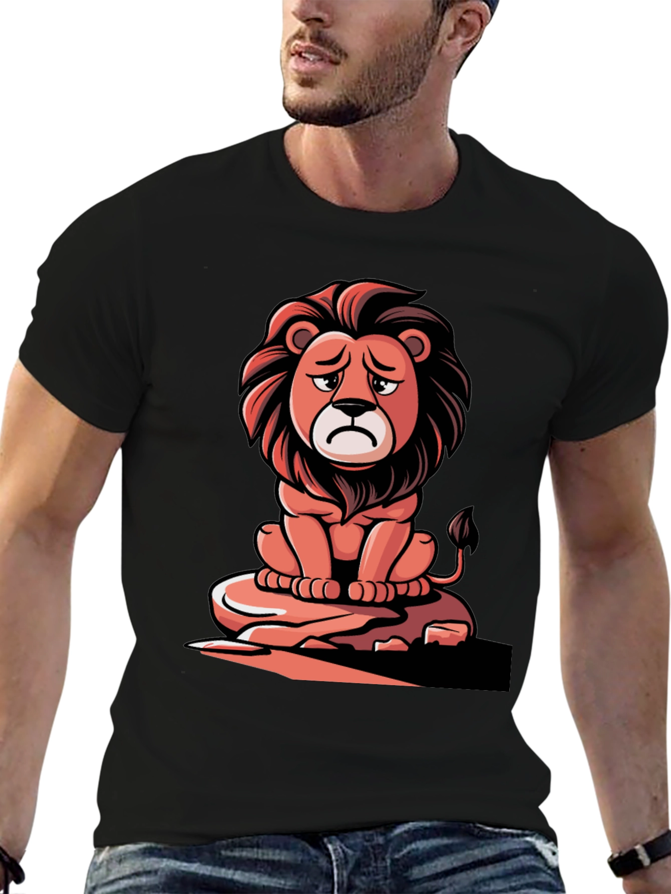Sad Lion Graphic Tee - Unisex Black T-Shirt