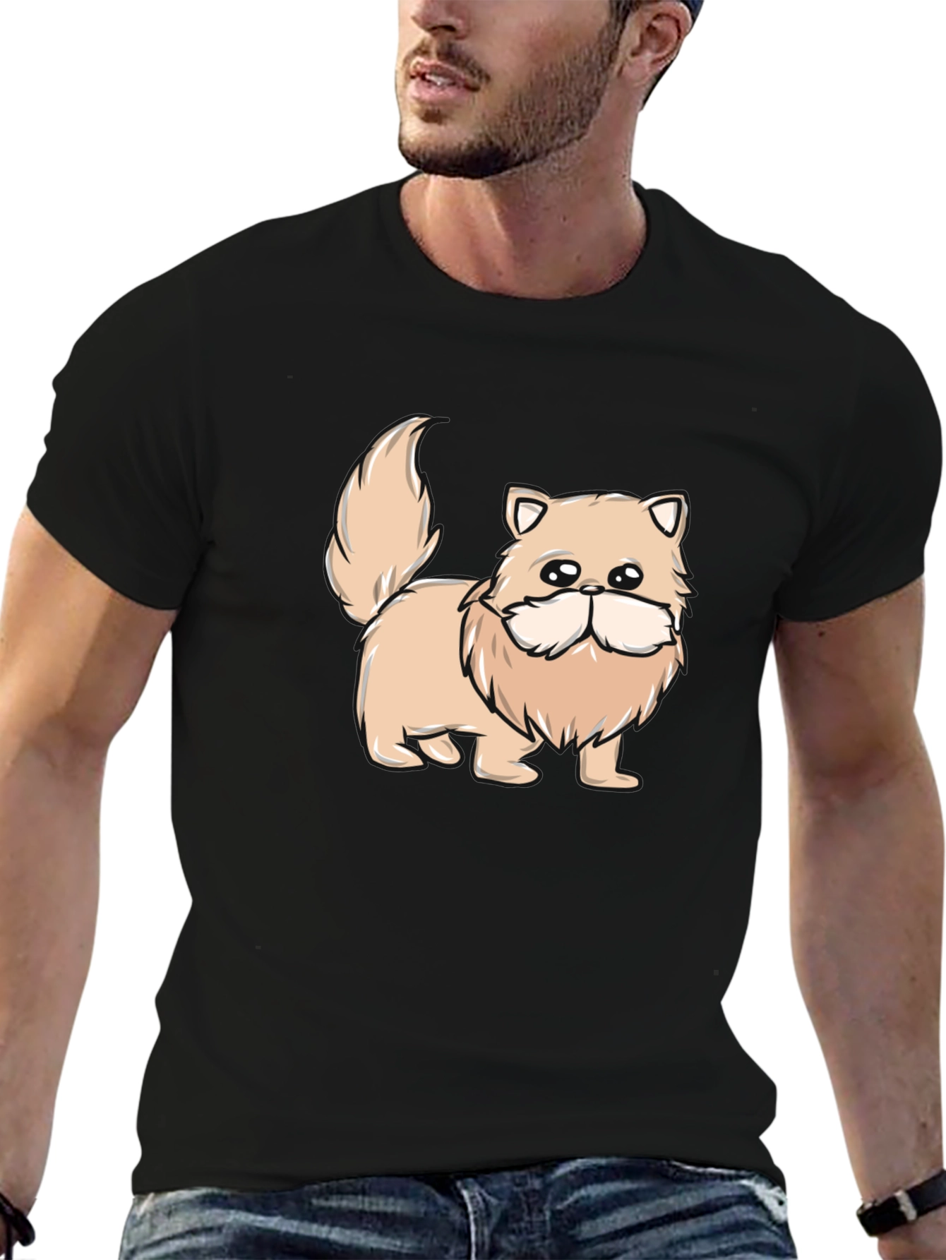 Cute Cat Graphic Tee - Black Cotton Shirt