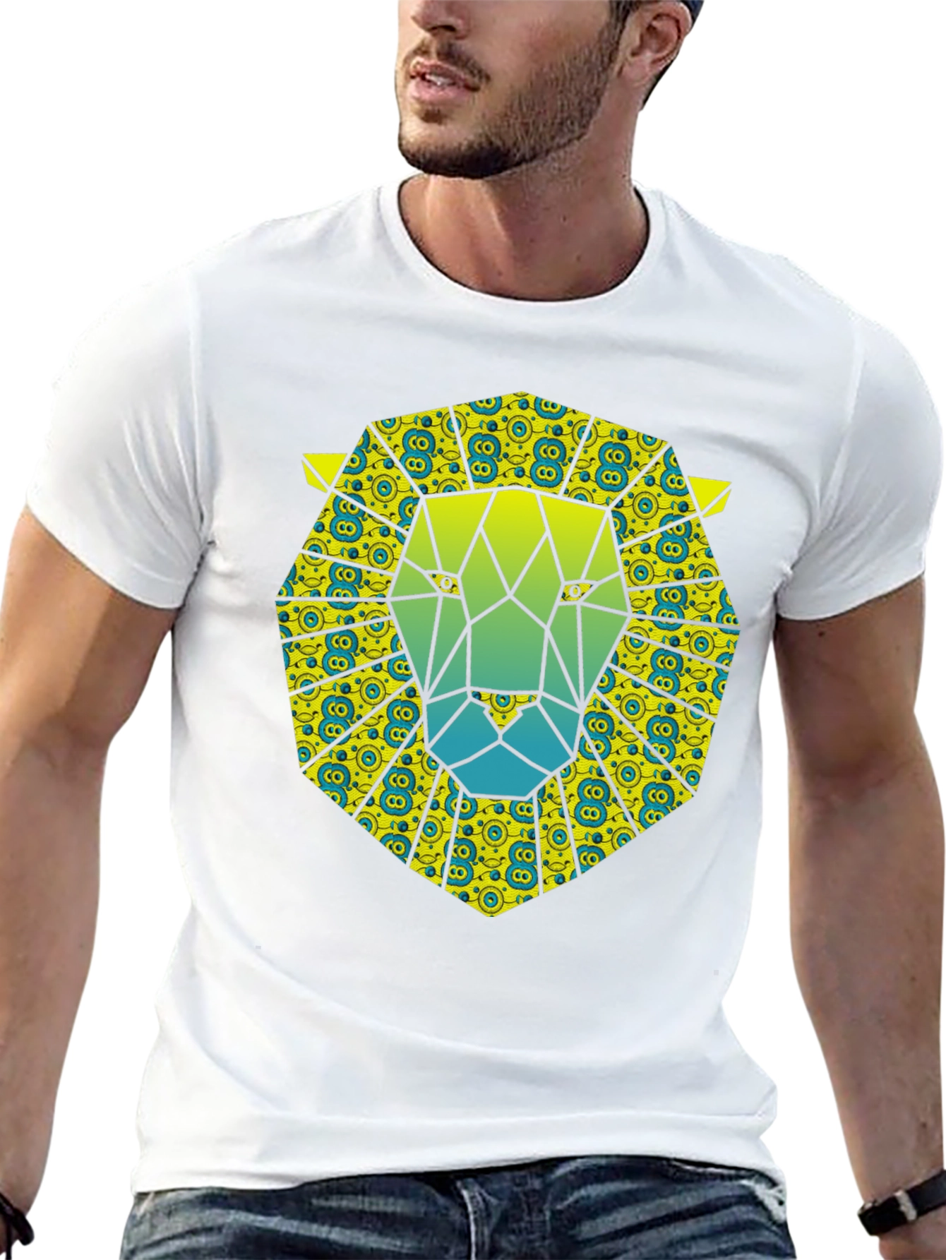 Geometric Lion Graphic Tee - Black