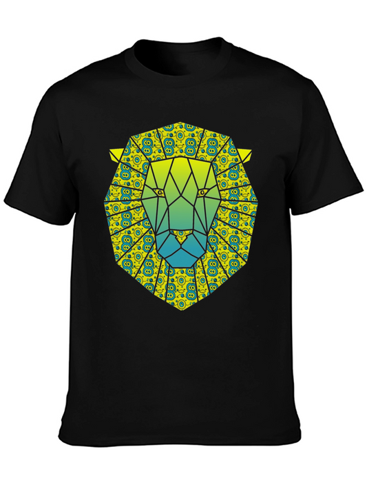 Geometric Lion Graphic Tee - Black