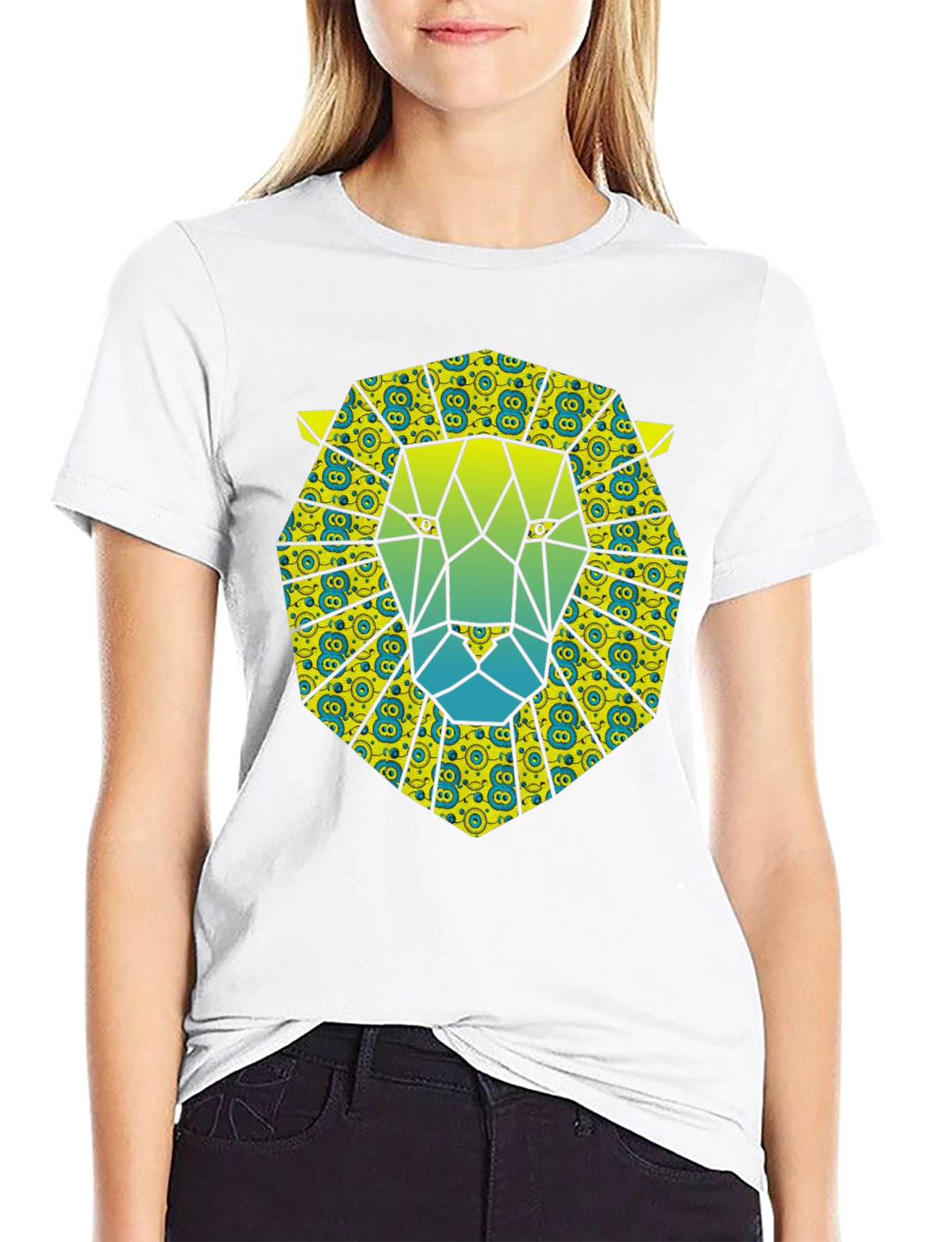Geometric Lion Graphic Tee - Black
