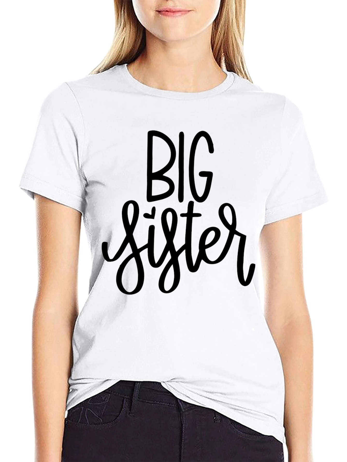 Big Sister Graphic Tee - Black Cotton T-Shirt