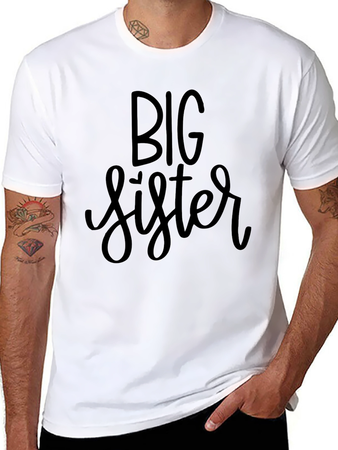 Big Sister Graphic Tee - Black Cotton T-Shirt