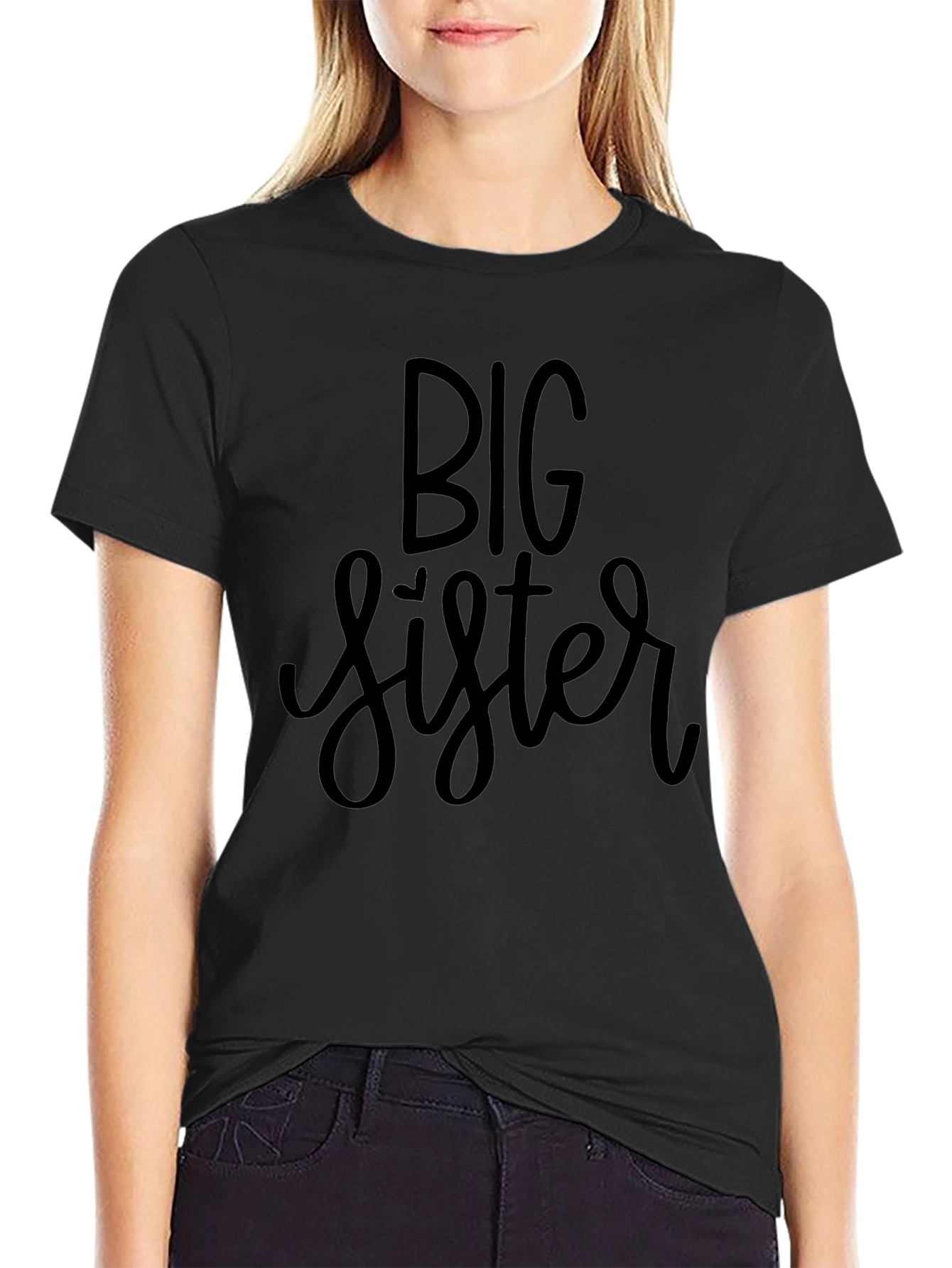 Big Sister Graphic Tee - Black Cotton T-Shirt