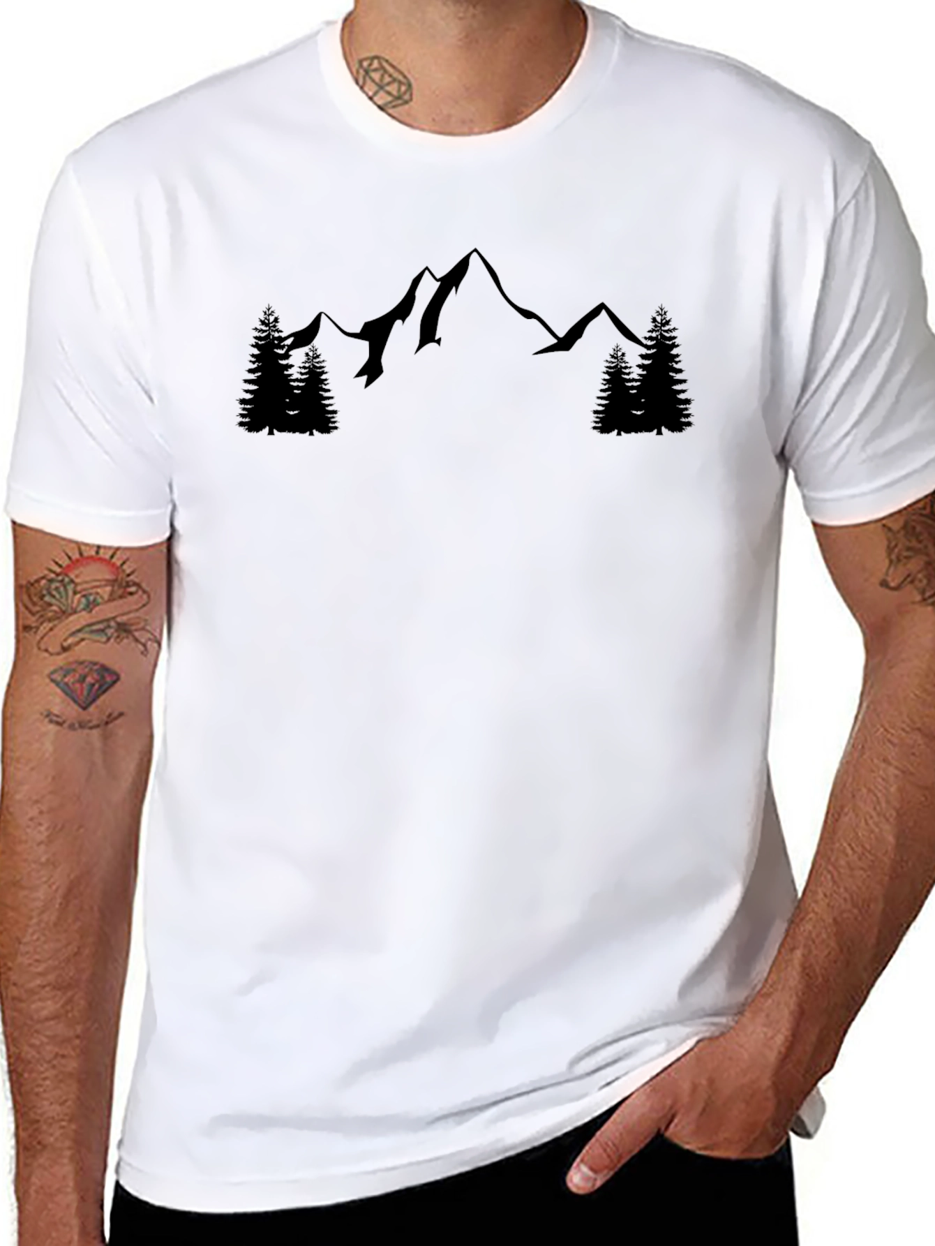Mountain Peak Graphic Tee - Black Cotton Casual Shirt