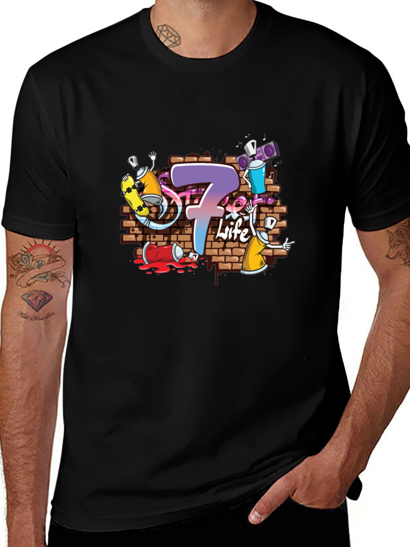 Graffiti 7 Life Black T-Shirt