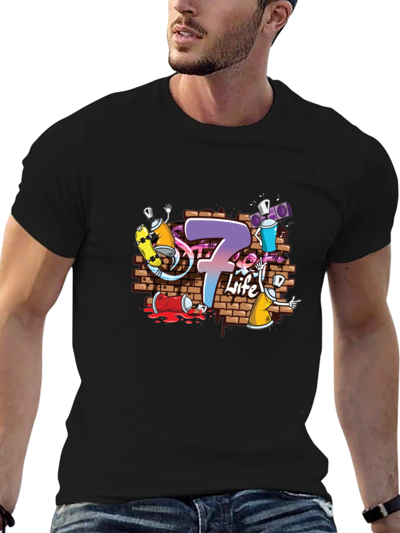 Graffiti 7 Life Black T-Shirt