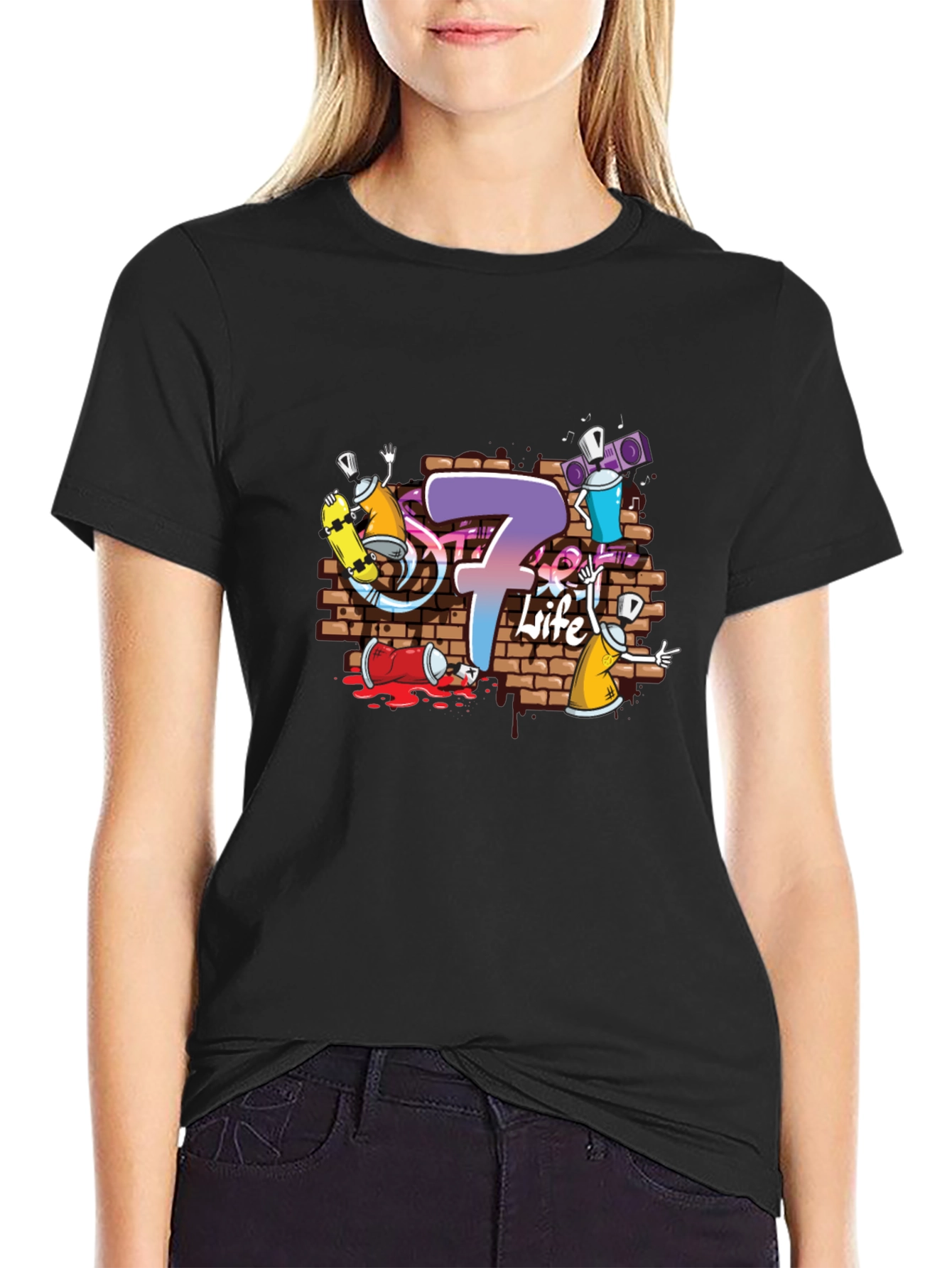 Graffiti 7 Life Black T-Shirt