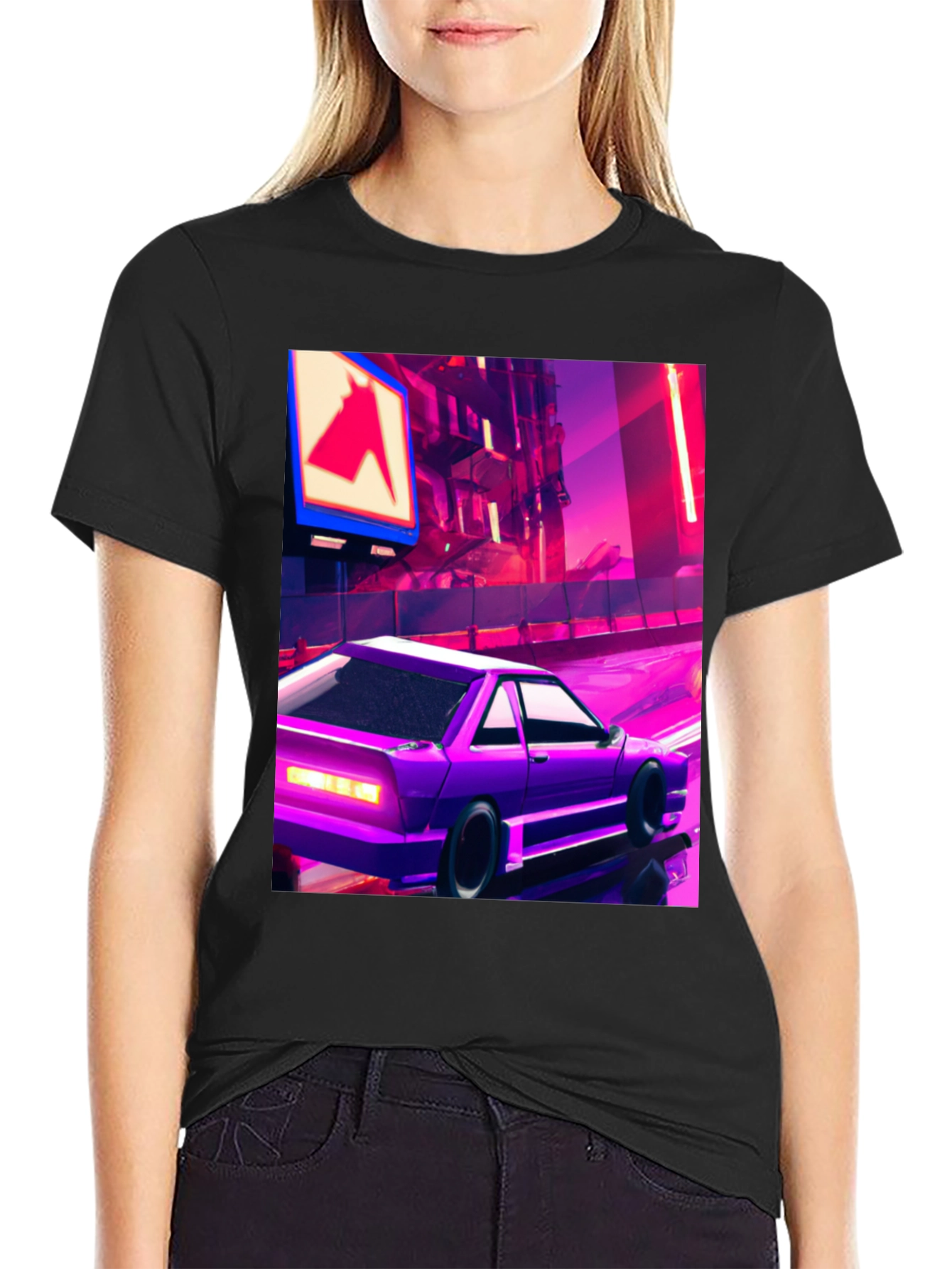 Retro Purple Car Graphic T-Shirt