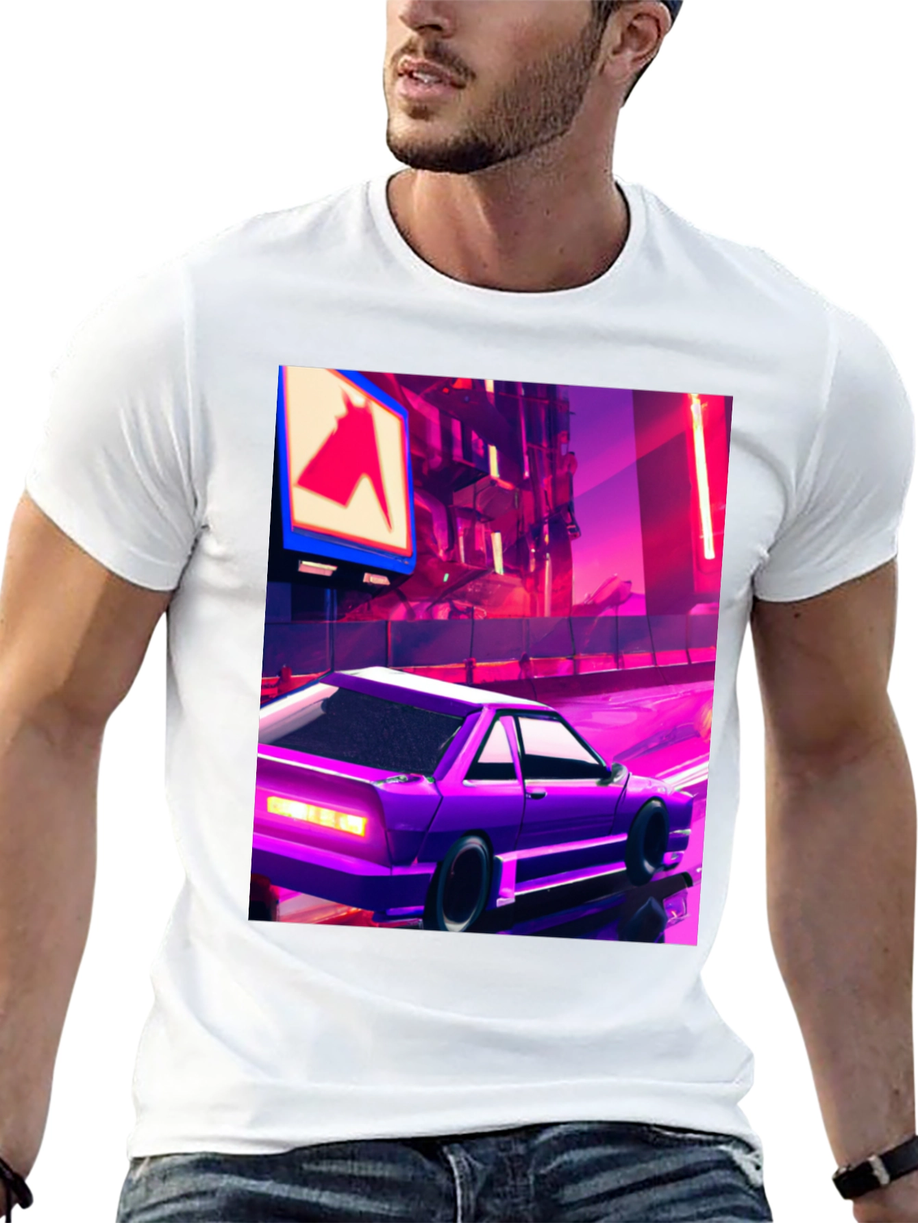 Retro Purple Car Graphic T-Shirt