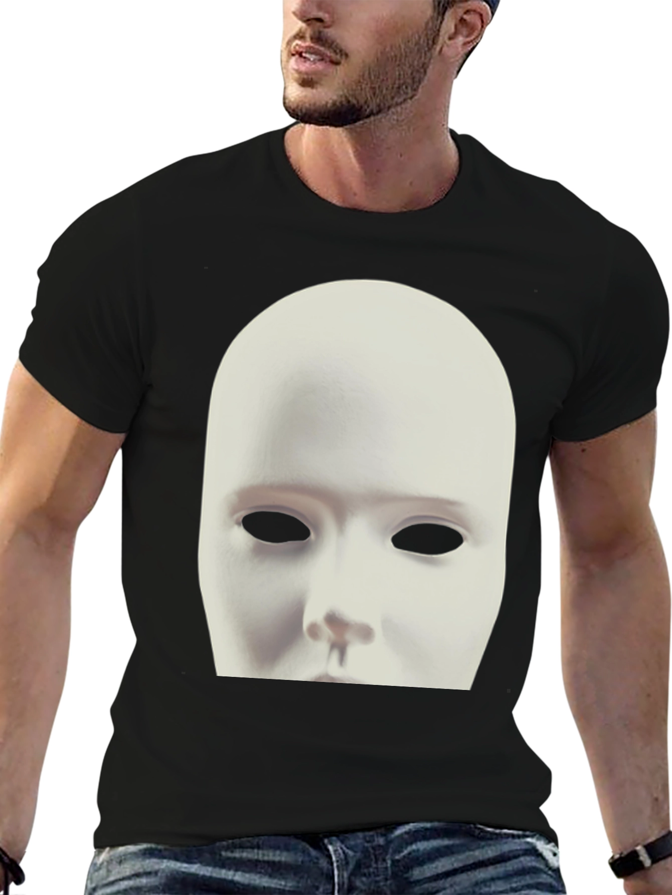 Mysterious Mask Graphic Tee - Unisex Black T-Shirt