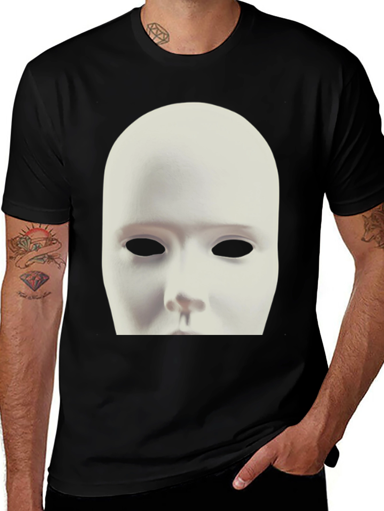 Mysterious Mask Graphic Tee - Unisex Black T-Shirt