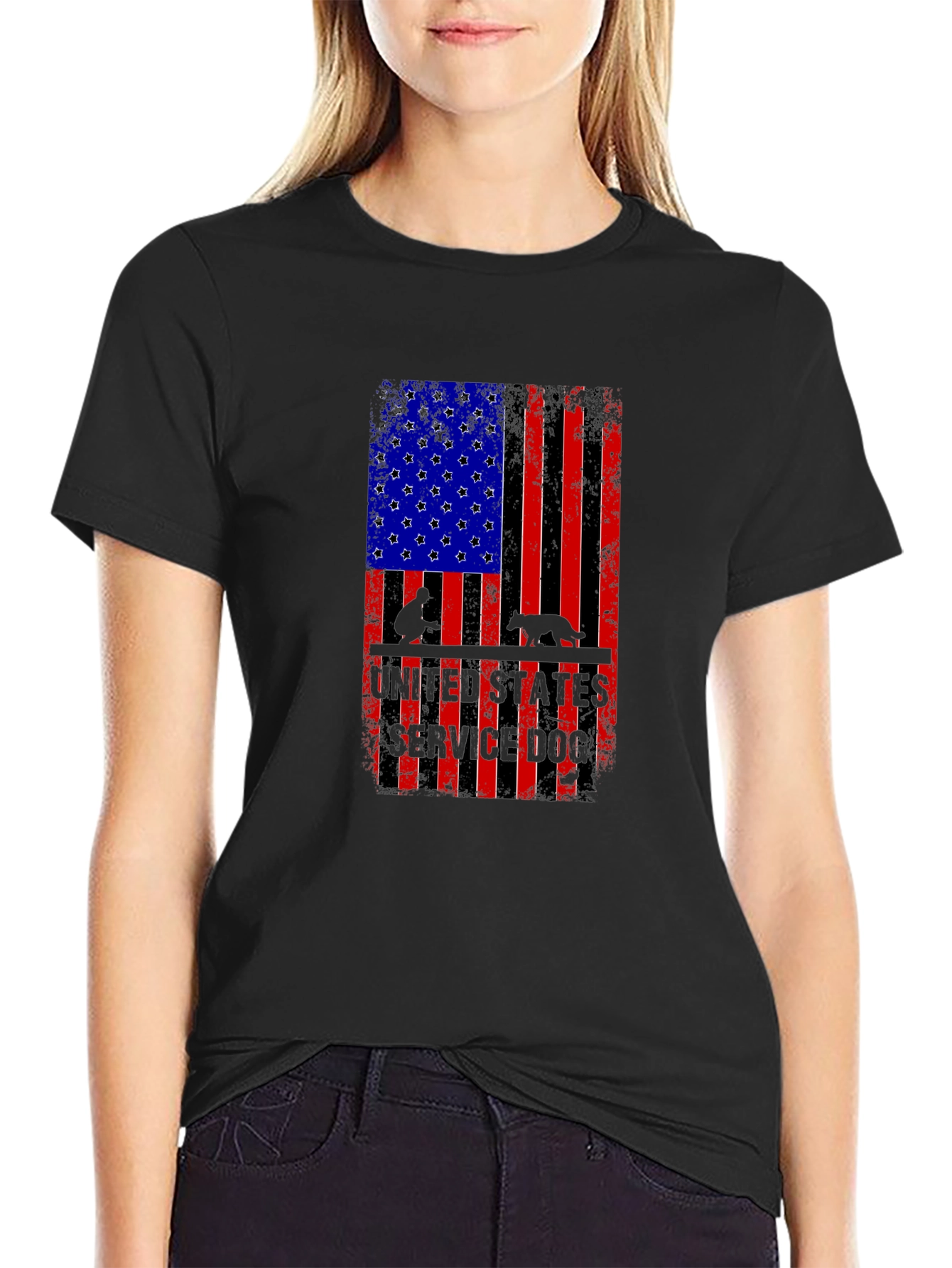 Patriotic Service Dog American Flag Graphic T-Shirt