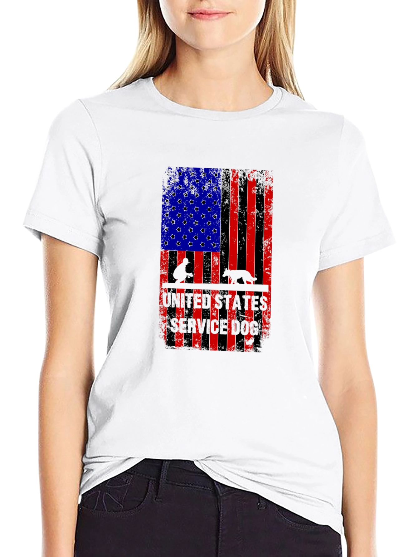 Patriotic Service Dog American Flag Graphic T-Shirt