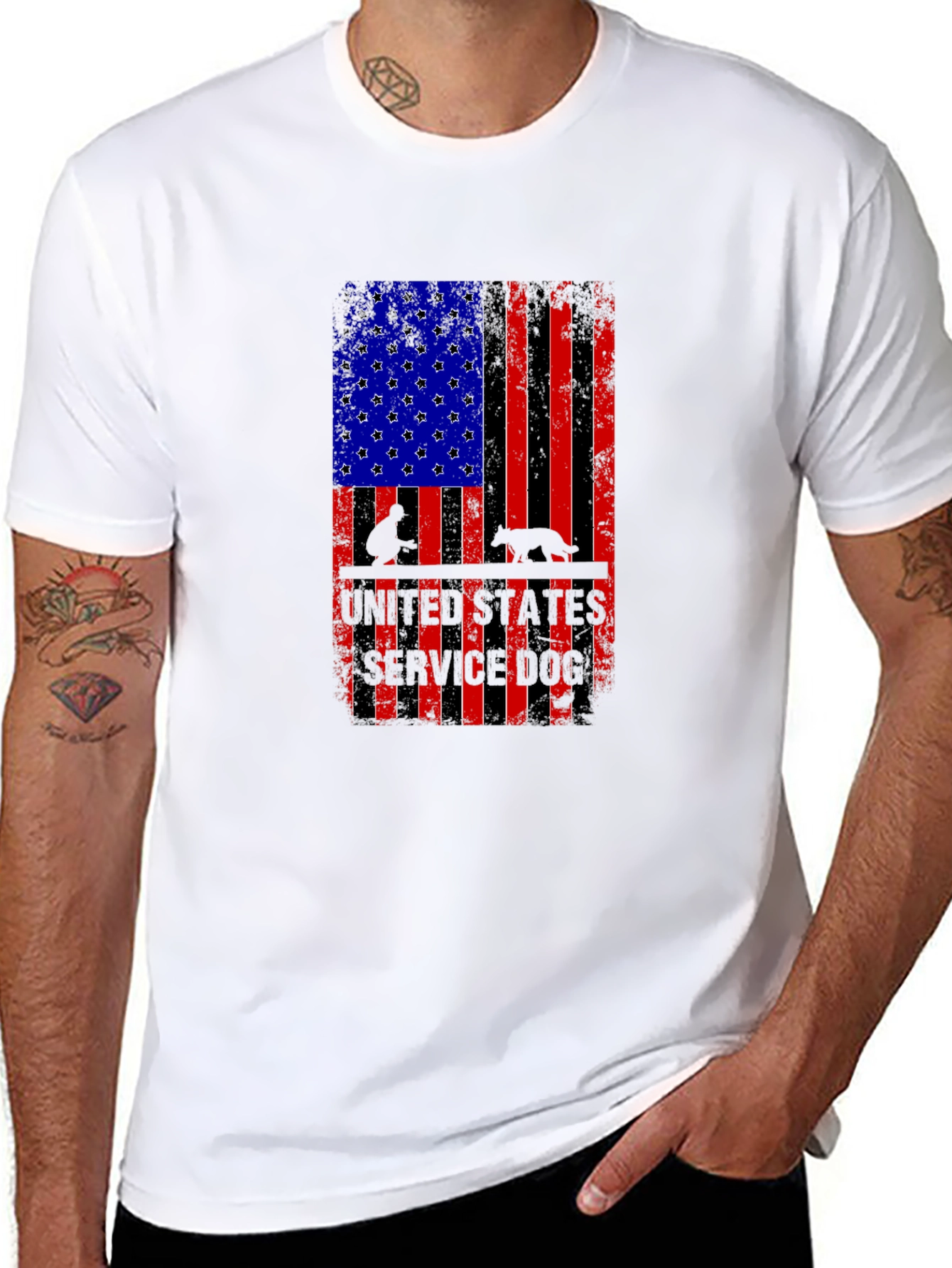 Patriotic Service Dog American Flag Graphic T-Shirt