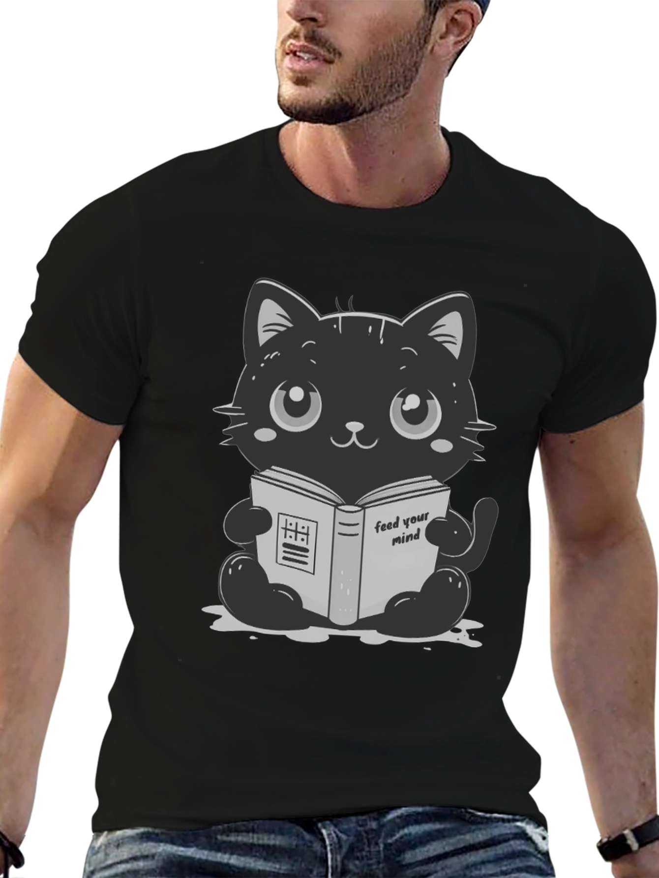 Cute Cartoon Cat Reading Book T-Shirt