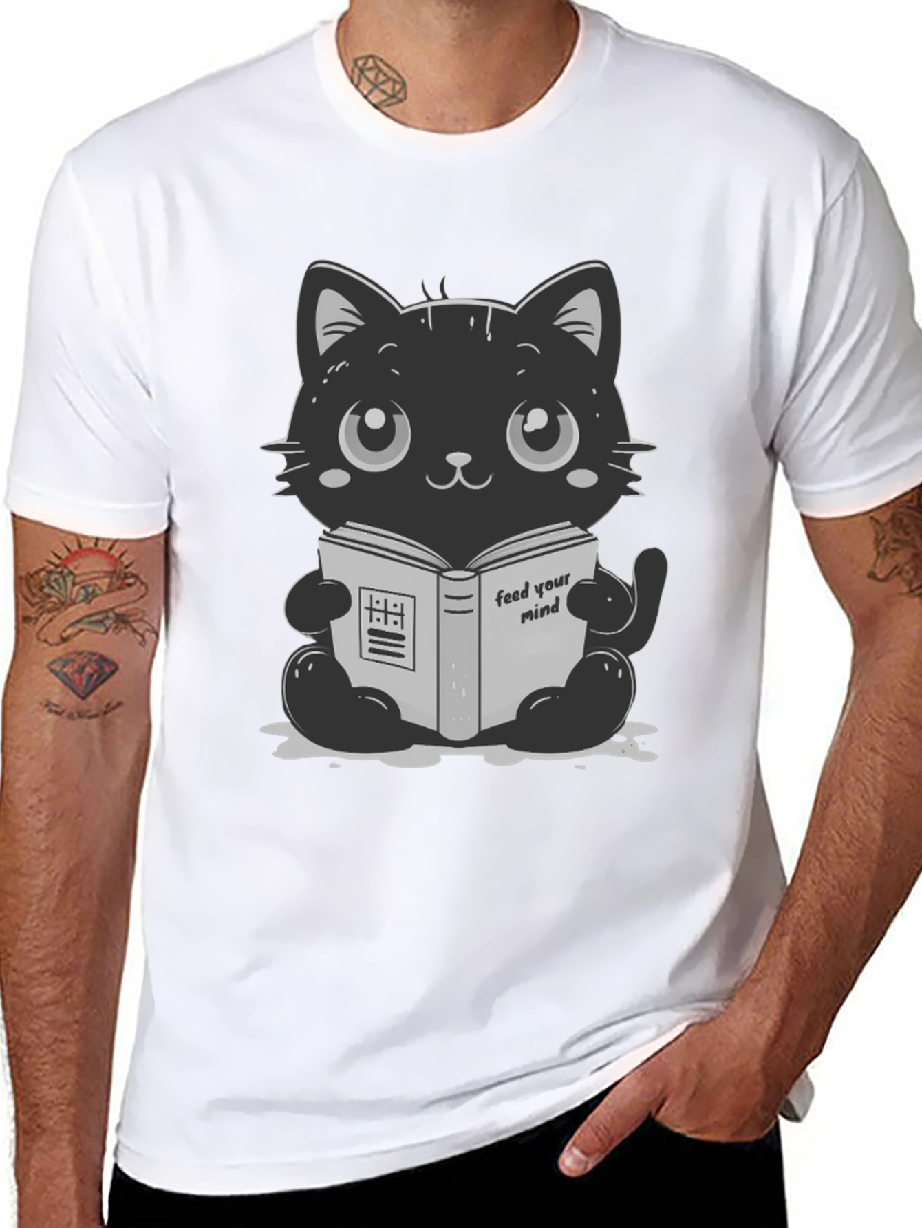 Cute Cartoon Cat Reading Book T-Shirt