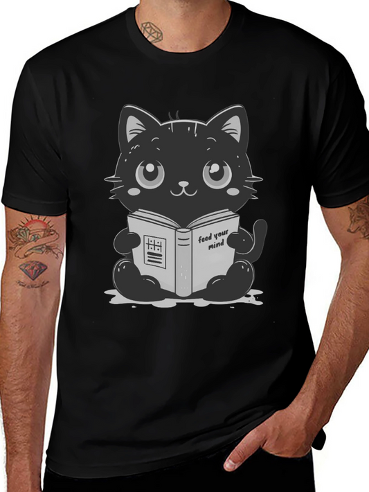 Cute Cartoon Cat Reading Book T-Shirt