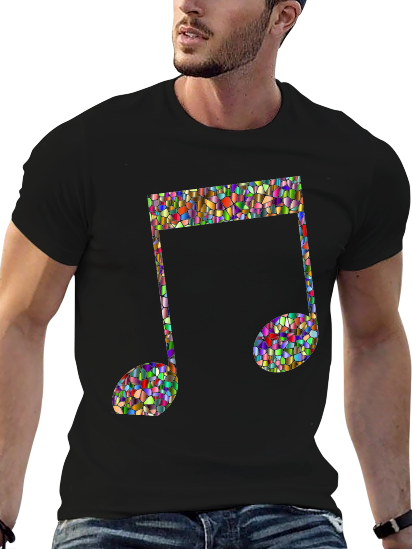Mosaic Music Note Graphic Tee - Stylish Mens T-Shirt