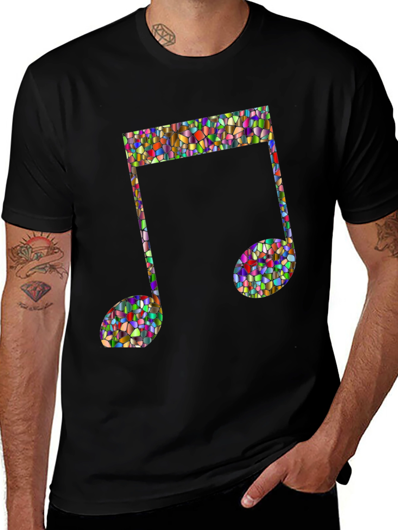Mosaic Music Note Graphic Tee - Stylish Mens T-Shirt