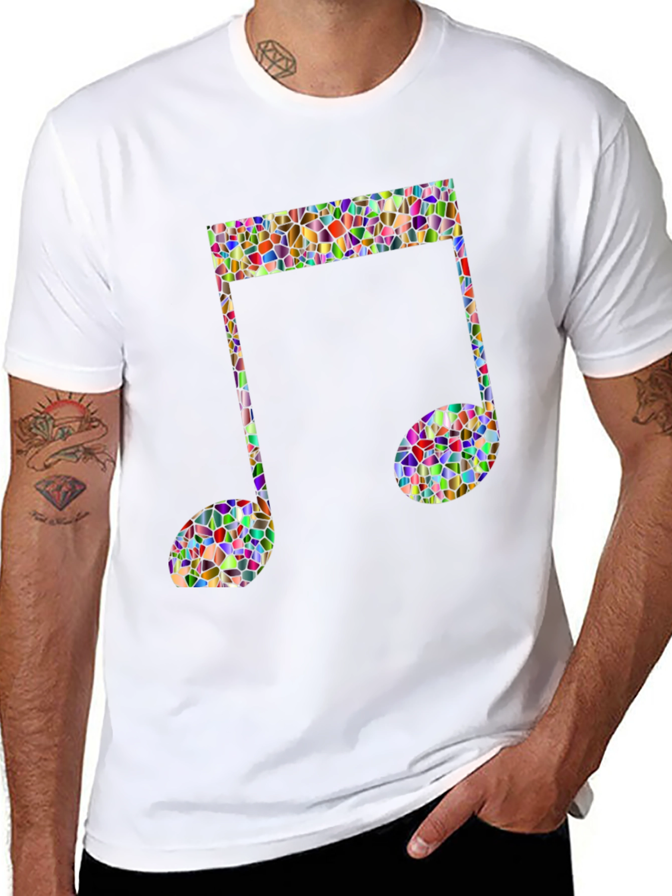 Mosaic Music Note Graphic Tee - Stylish Mens T-Shirt