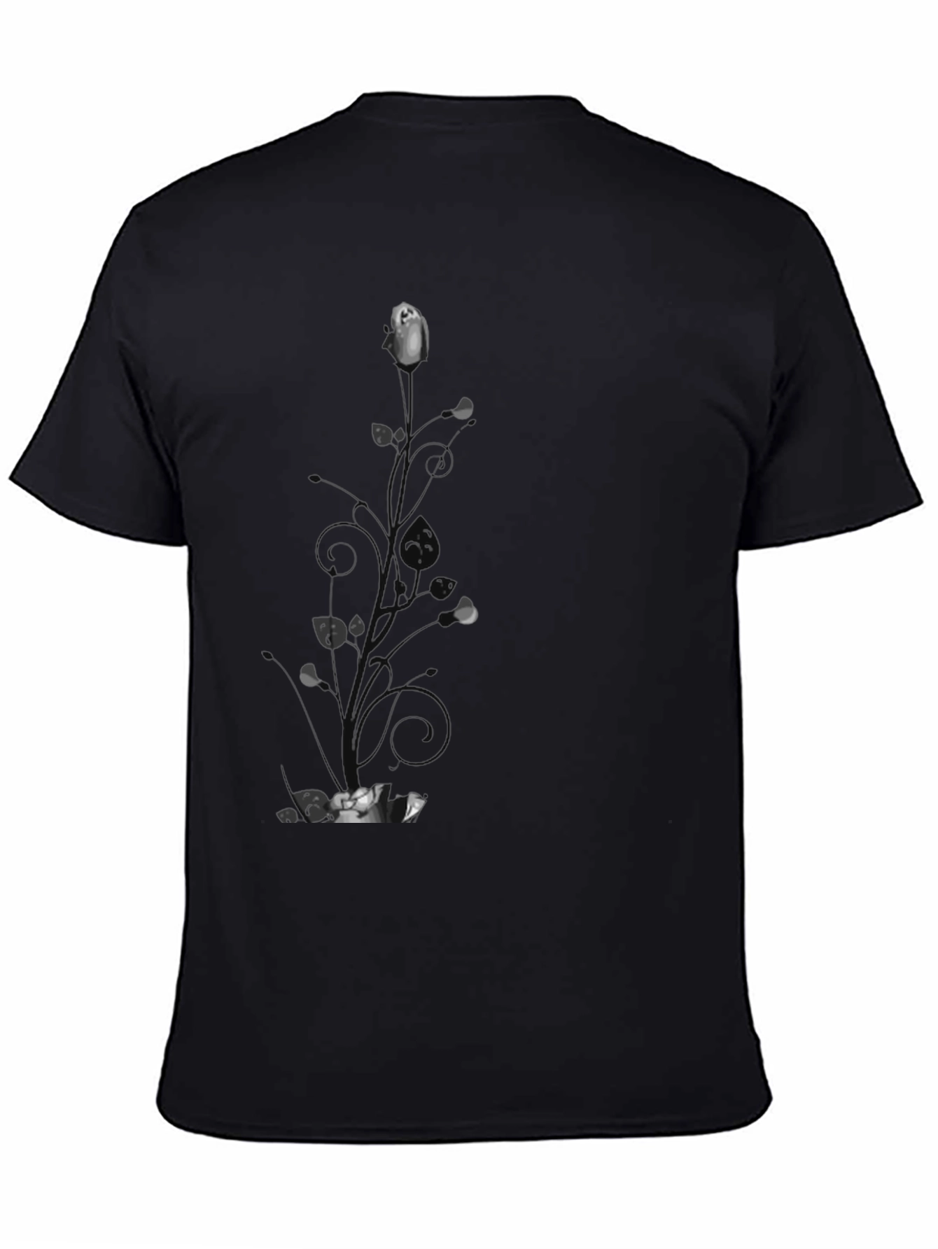 Elegant Black T-Shirt with Floral Rose Design
