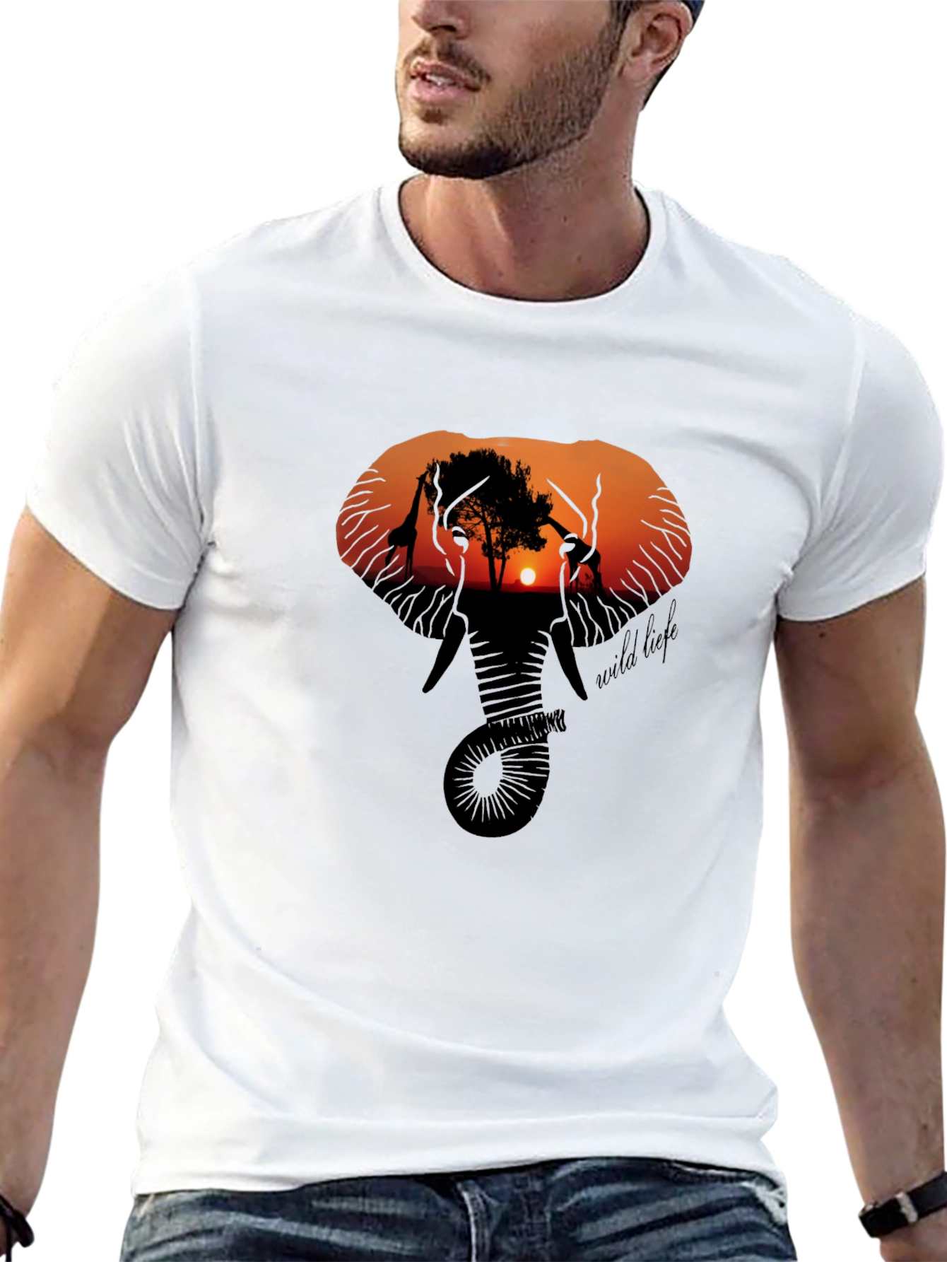 Wildlife Sunset Graphic Tee - Black Cotton T-Shirt
