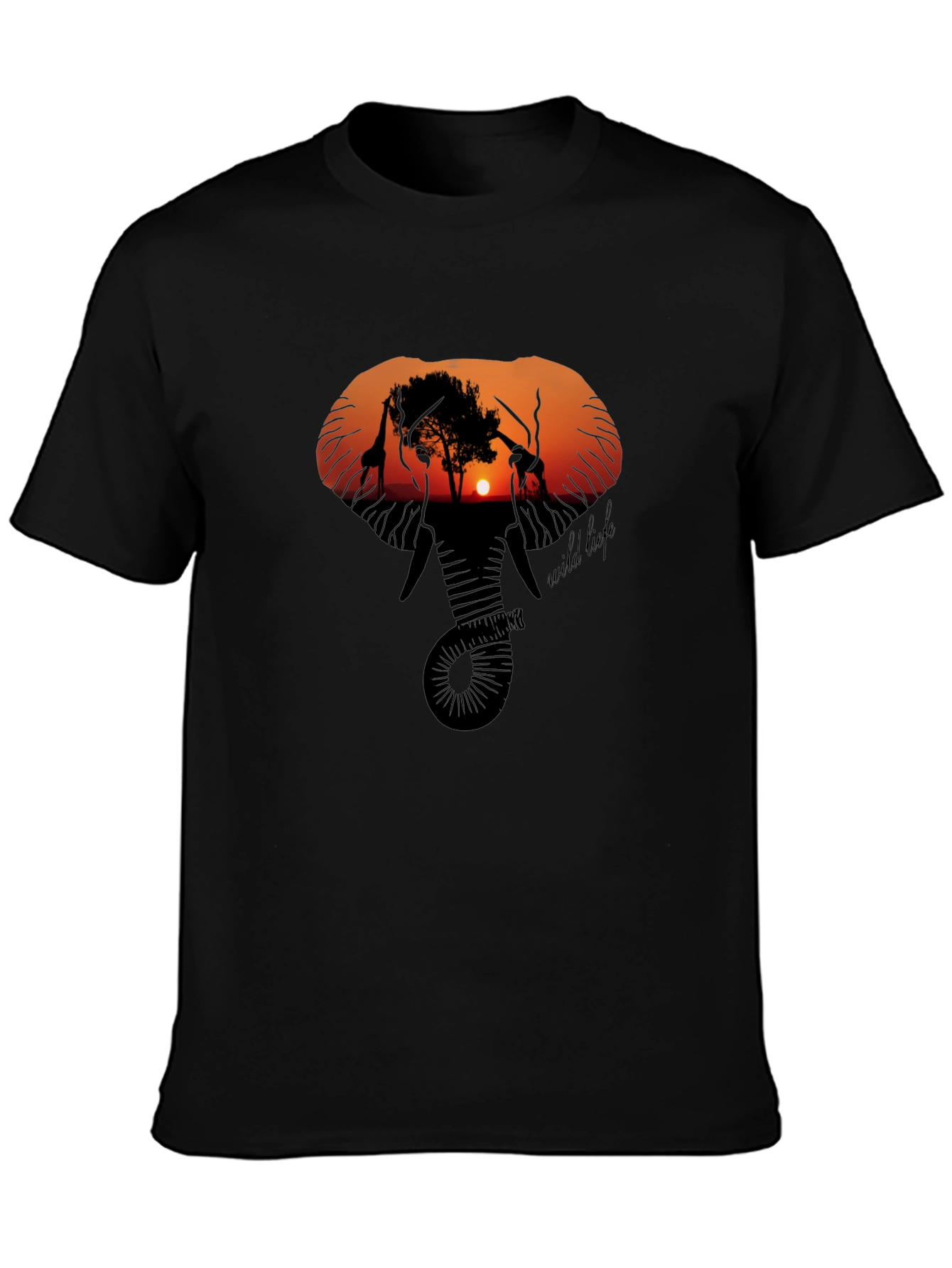 Wildlife Sunset Graphic Tee - Black Cotton T-Shirt