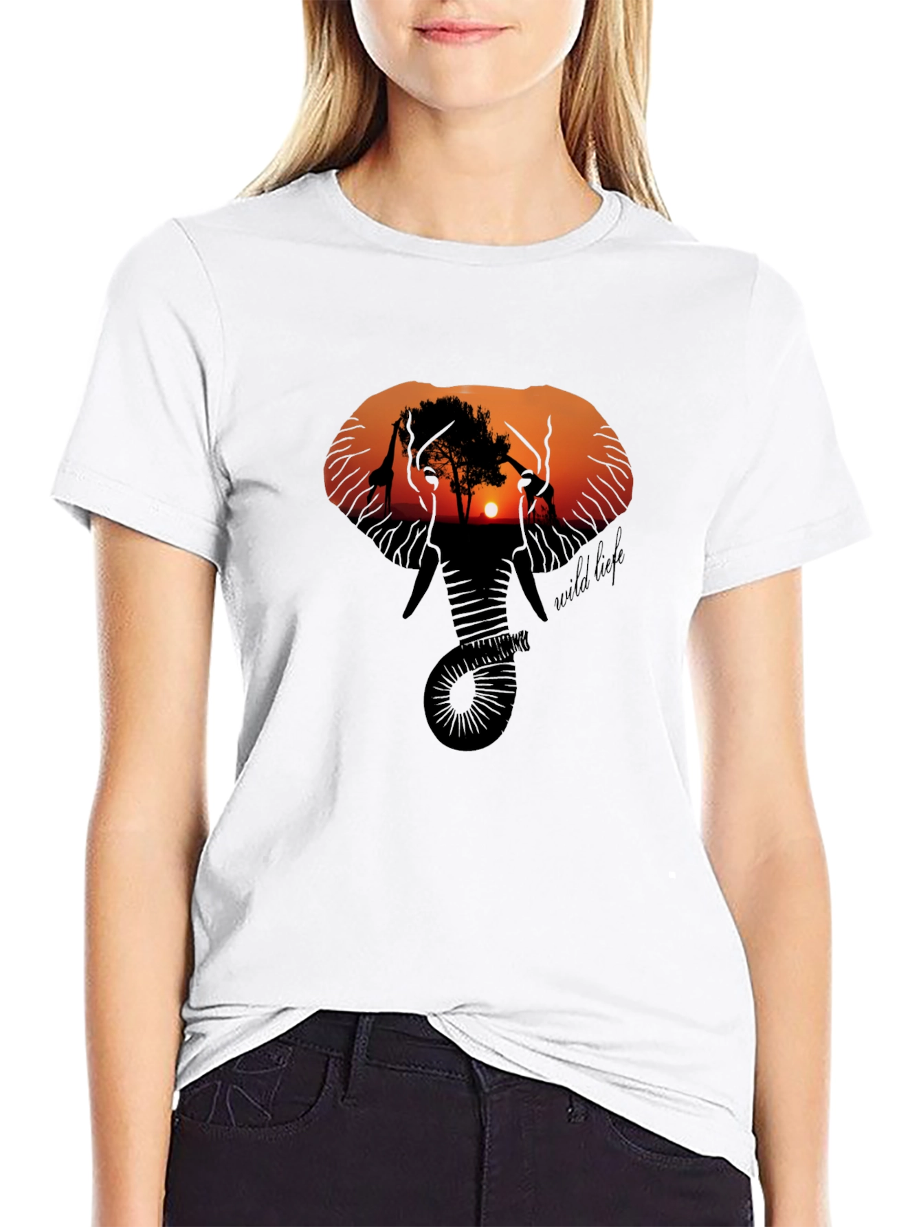Wildlife Sunset Graphic Tee - Black Cotton T-Shirt