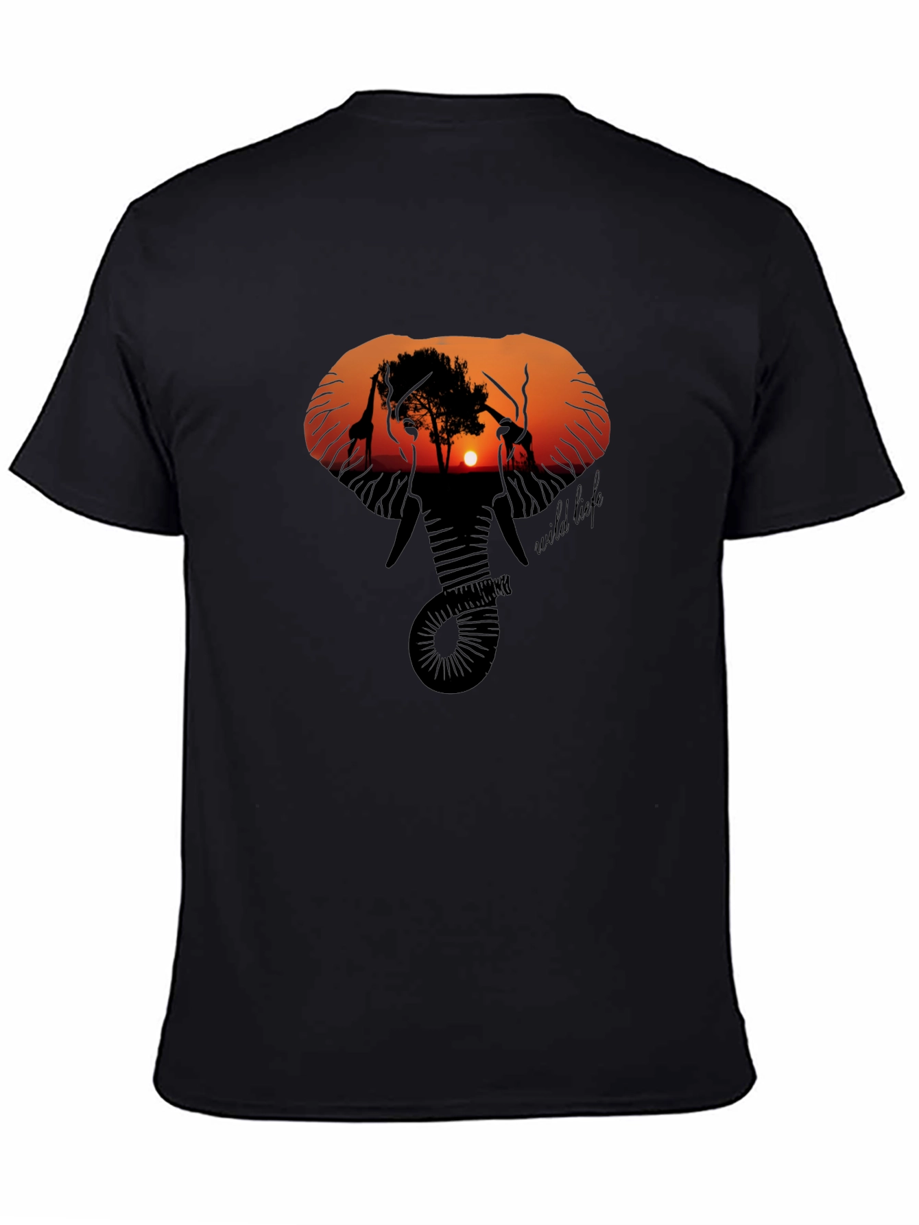 Wildlife Sunset Graphic Tee - Black Cotton T-Shirt