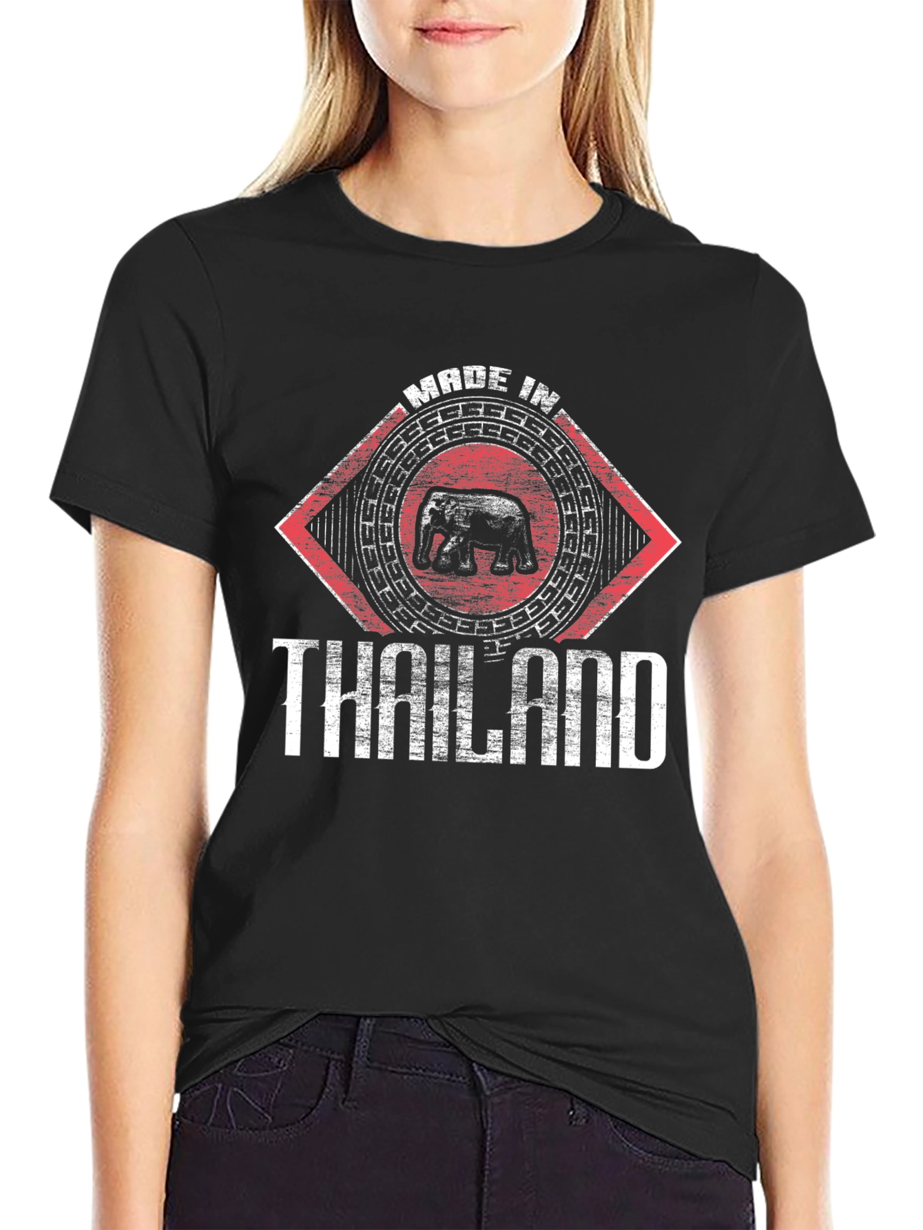 Made in Thailand Elephant Graphic Black T-Shirt