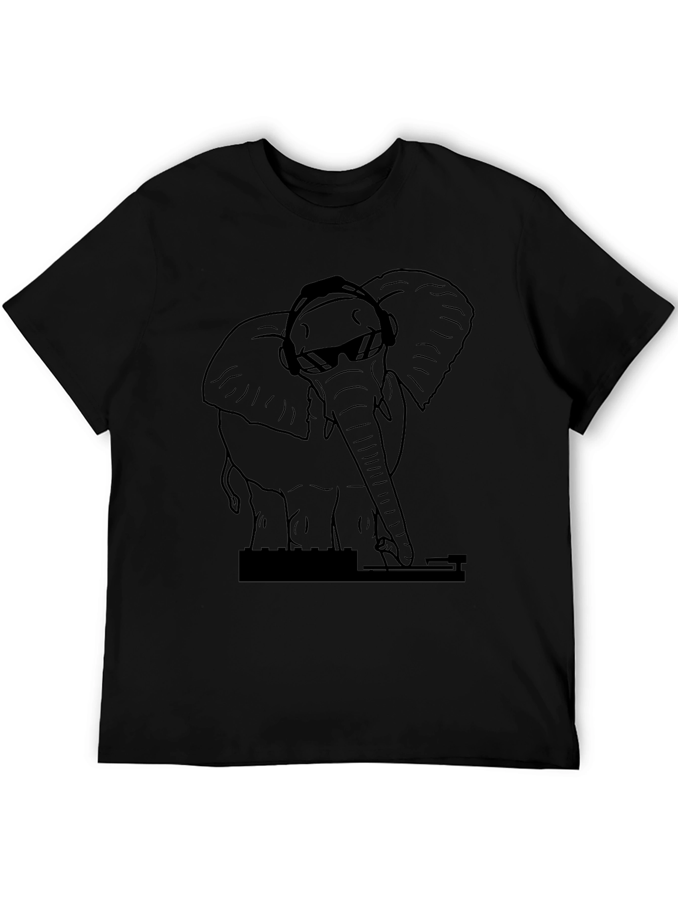 DJ Elephant Black T-Shirt - Cool Animal Graphic Tee