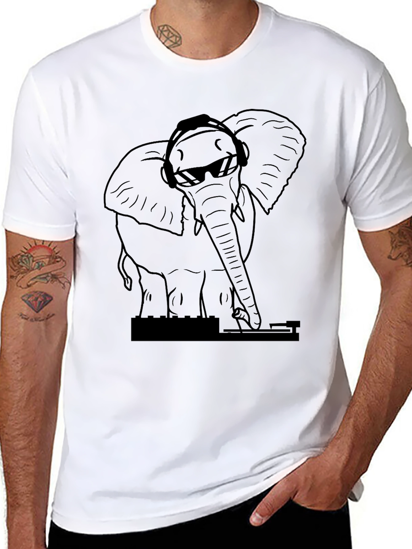 DJ Elephant Black T-Shirt - Cool Animal Graphic Tee