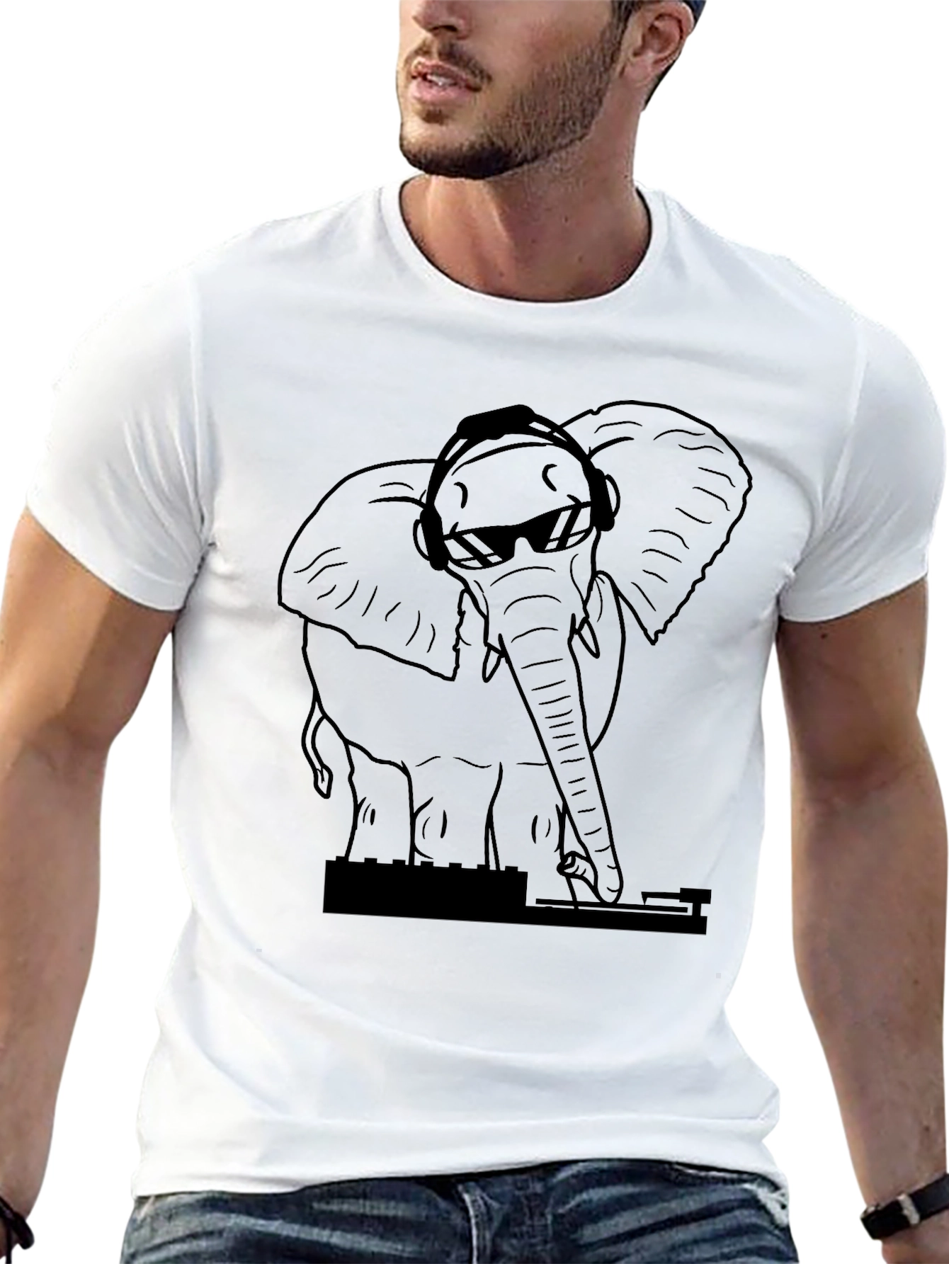 DJ Elephant Black T-Shirt - Cool Animal Graphic Tee