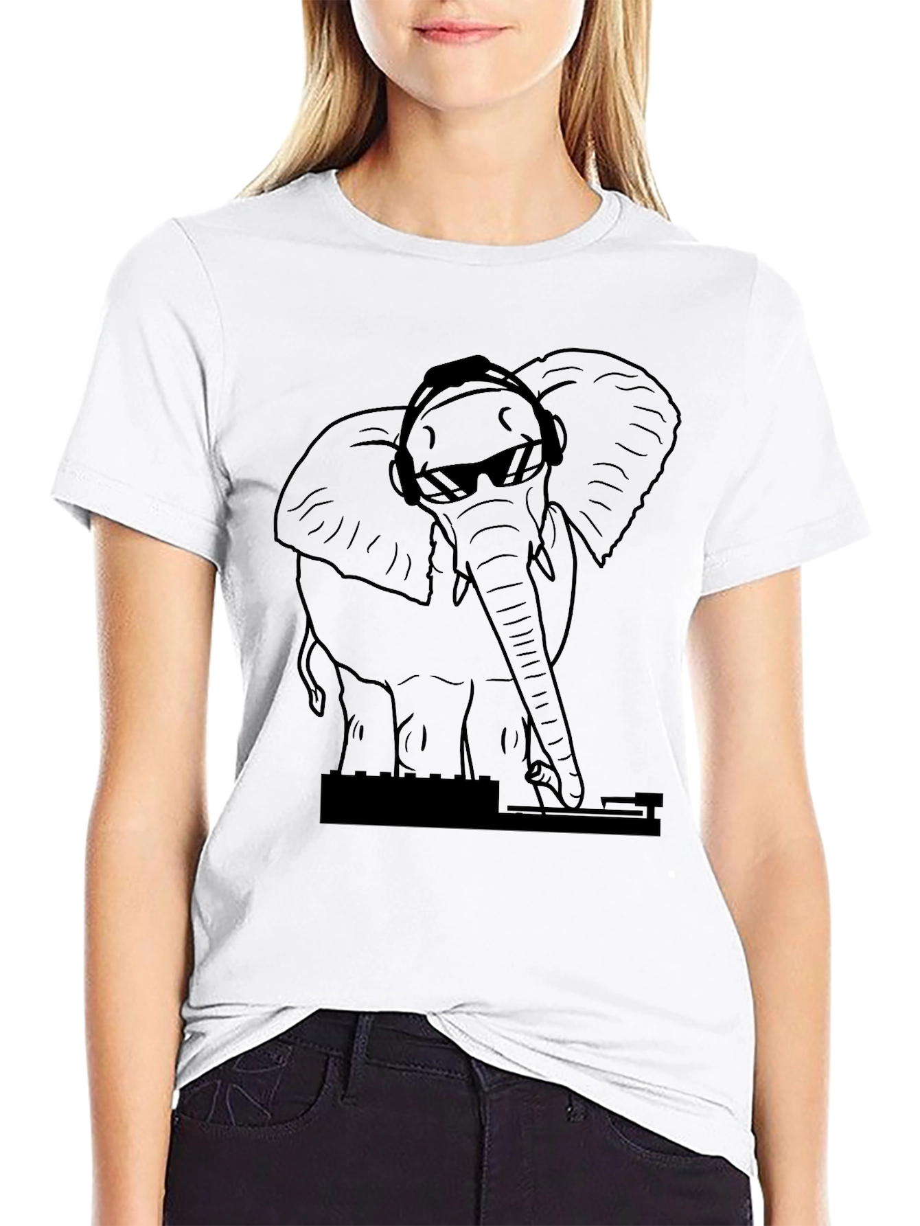 DJ Elephant Black T-Shirt - Cool Animal Graphic Tee