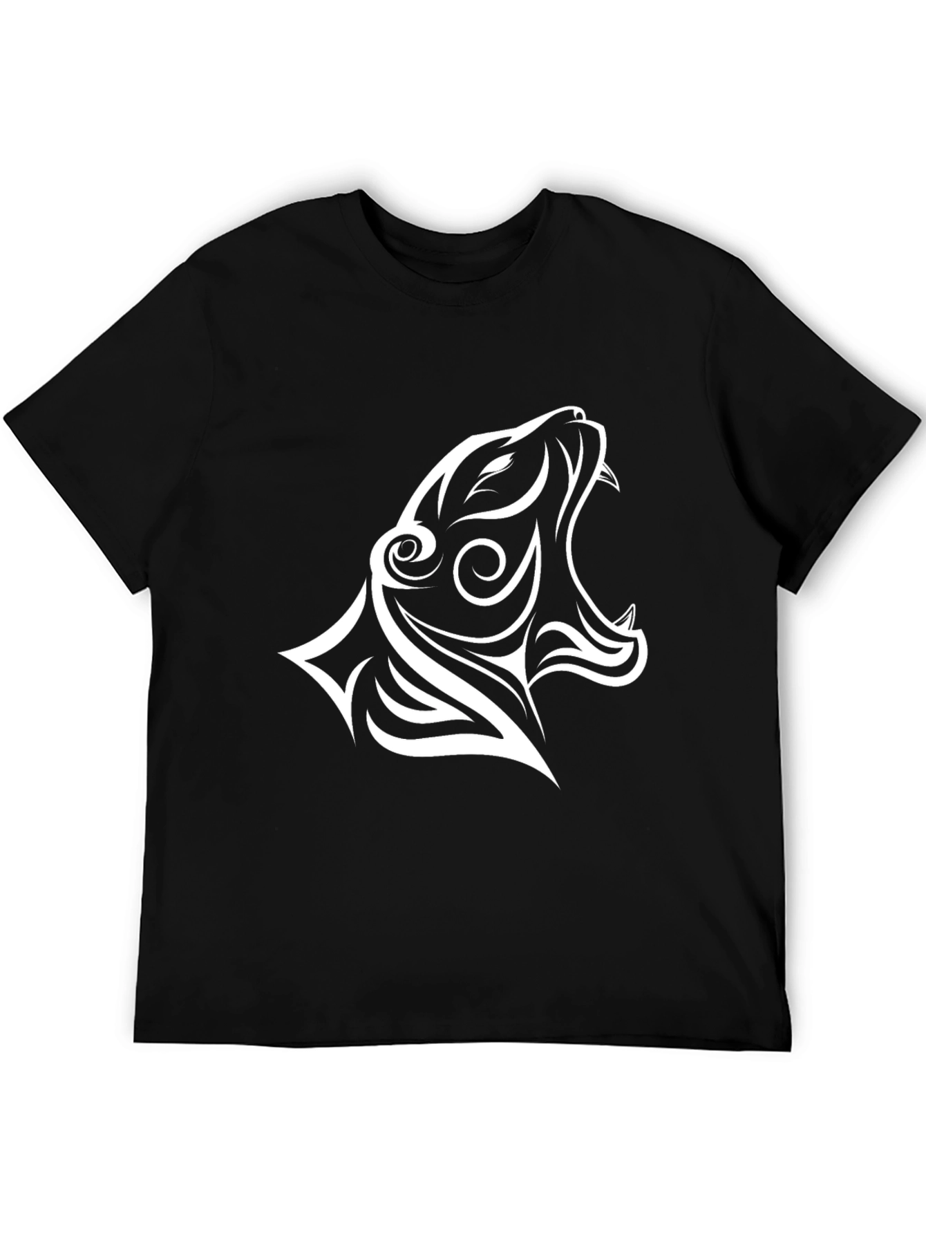Black T-Shirt with White Tribal Tiger Design