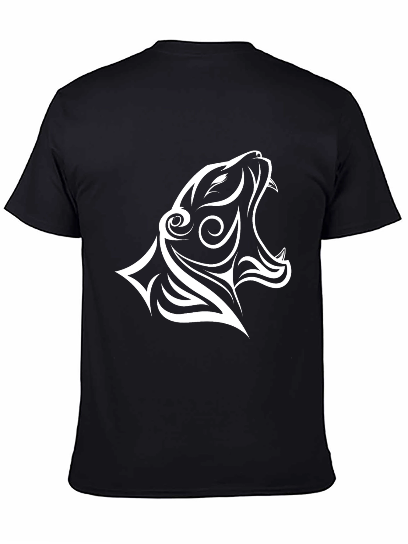 Black T-Shirt with White Tribal Tiger Design