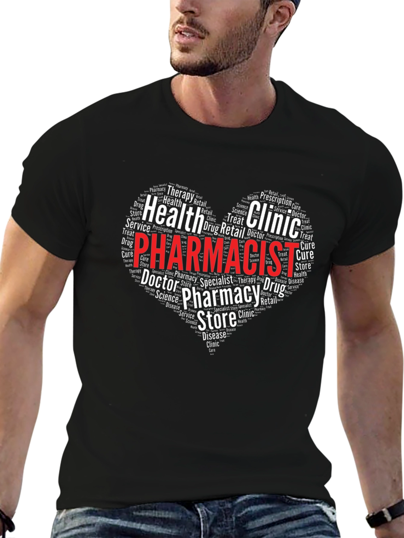 Pharmacist Heart Word Art Graphic T-Shirt