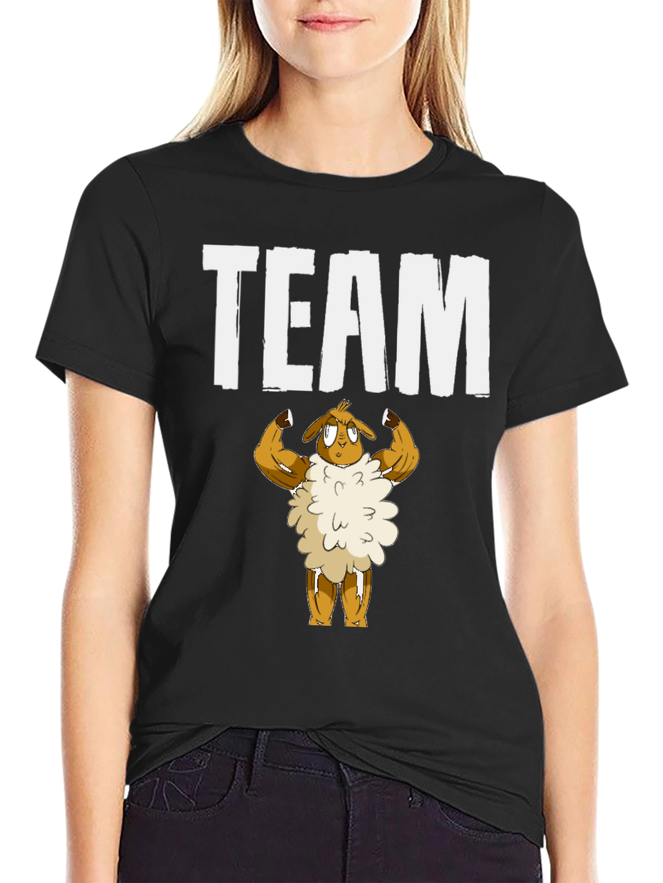 Team Sheep Muscle T-Shirt - Black Cotton Graphic Tee