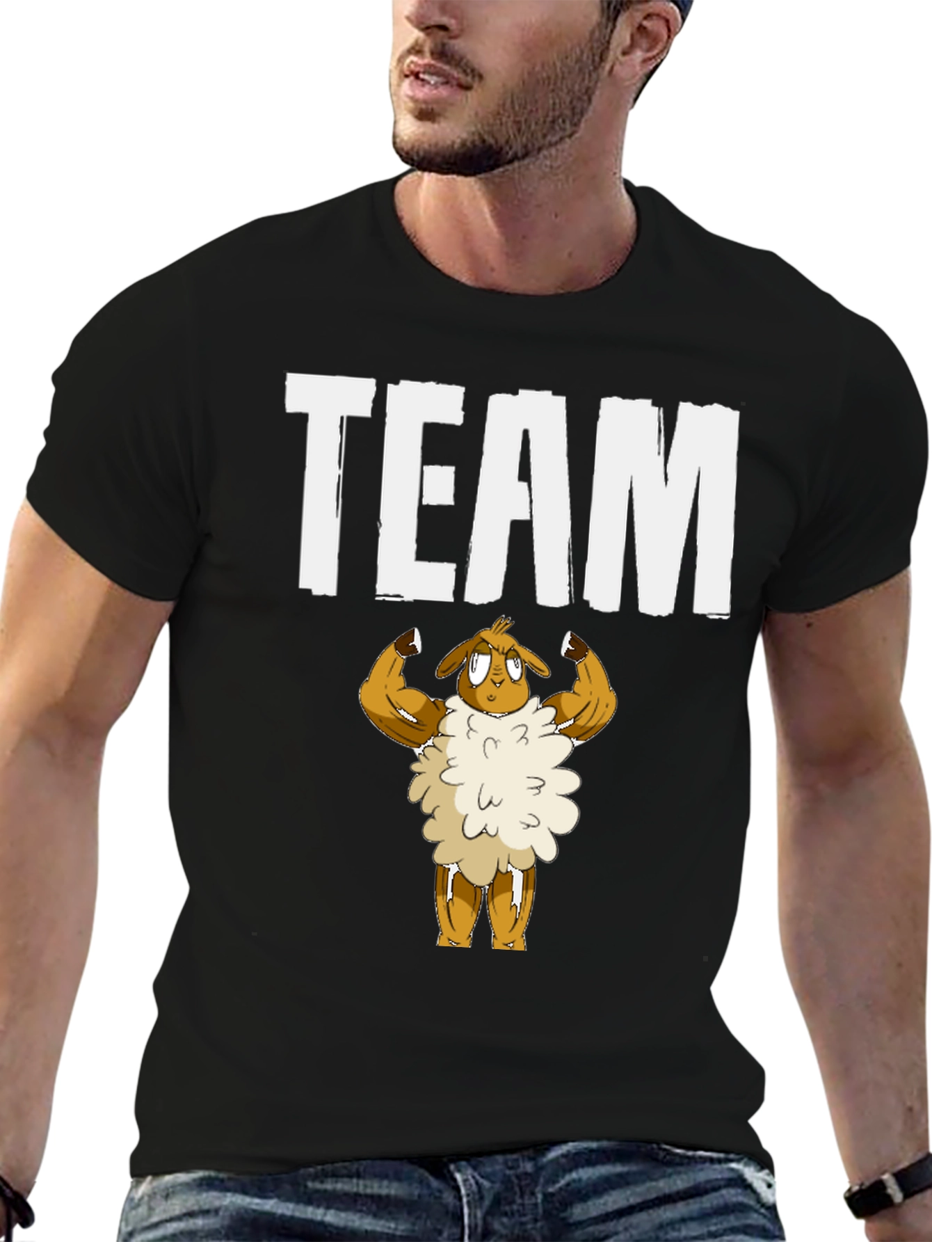 Team Sheep Muscle T-Shirt - Black Cotton Graphic Tee