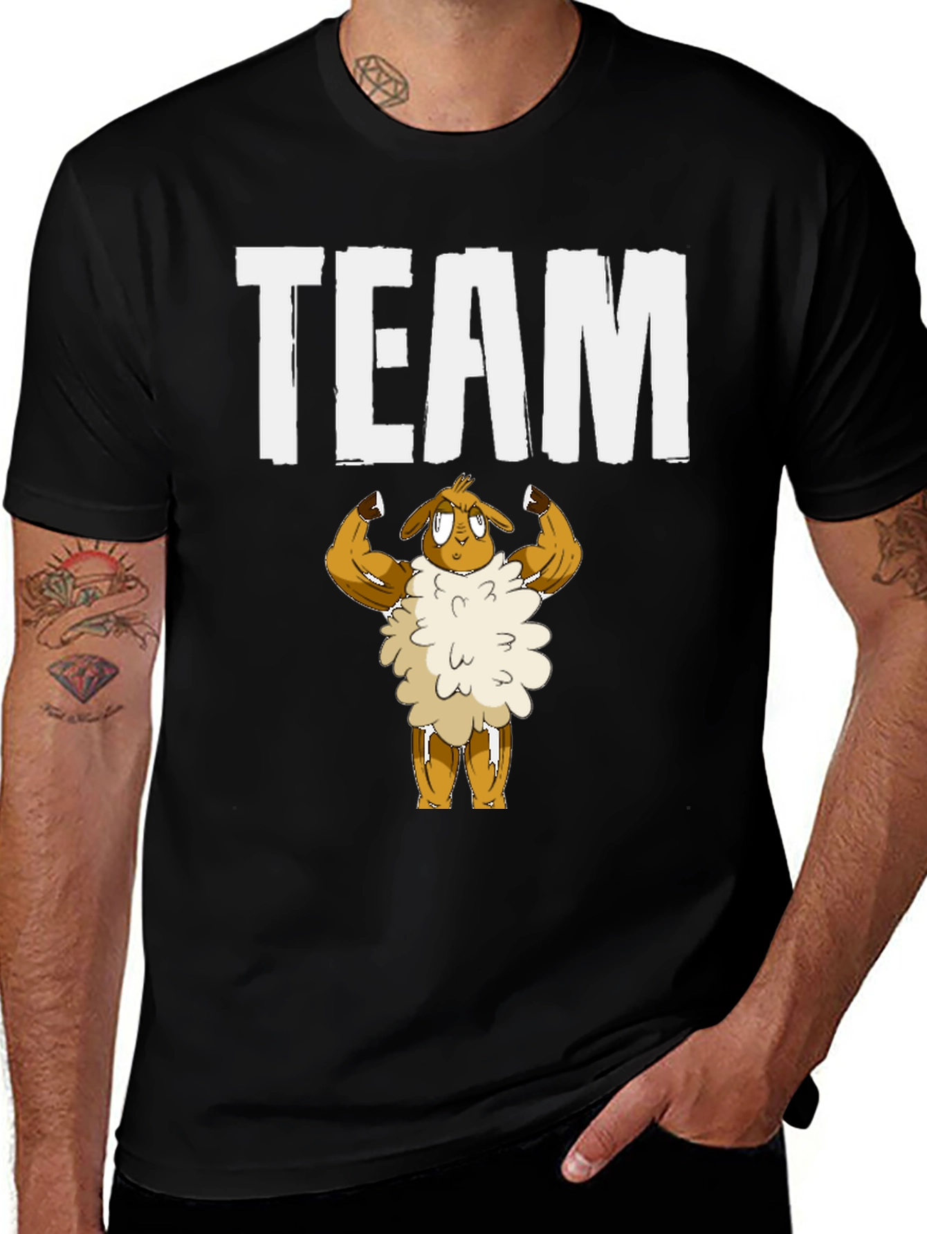 Team Sheep Muscle T-Shirt - Black Cotton Graphic Tee