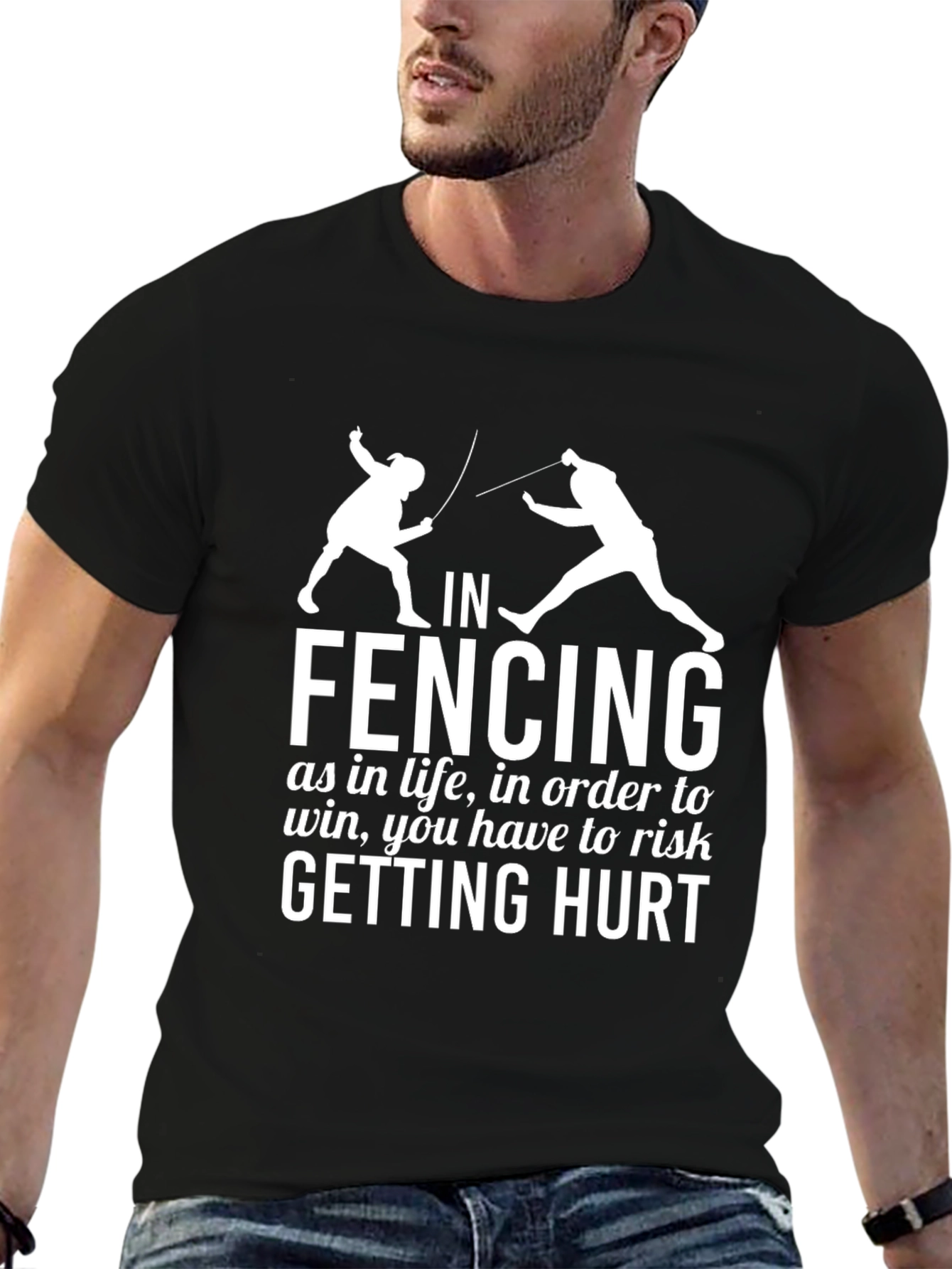 Fencing T-Shirt Risk Getting Hurt Graphic Tee
