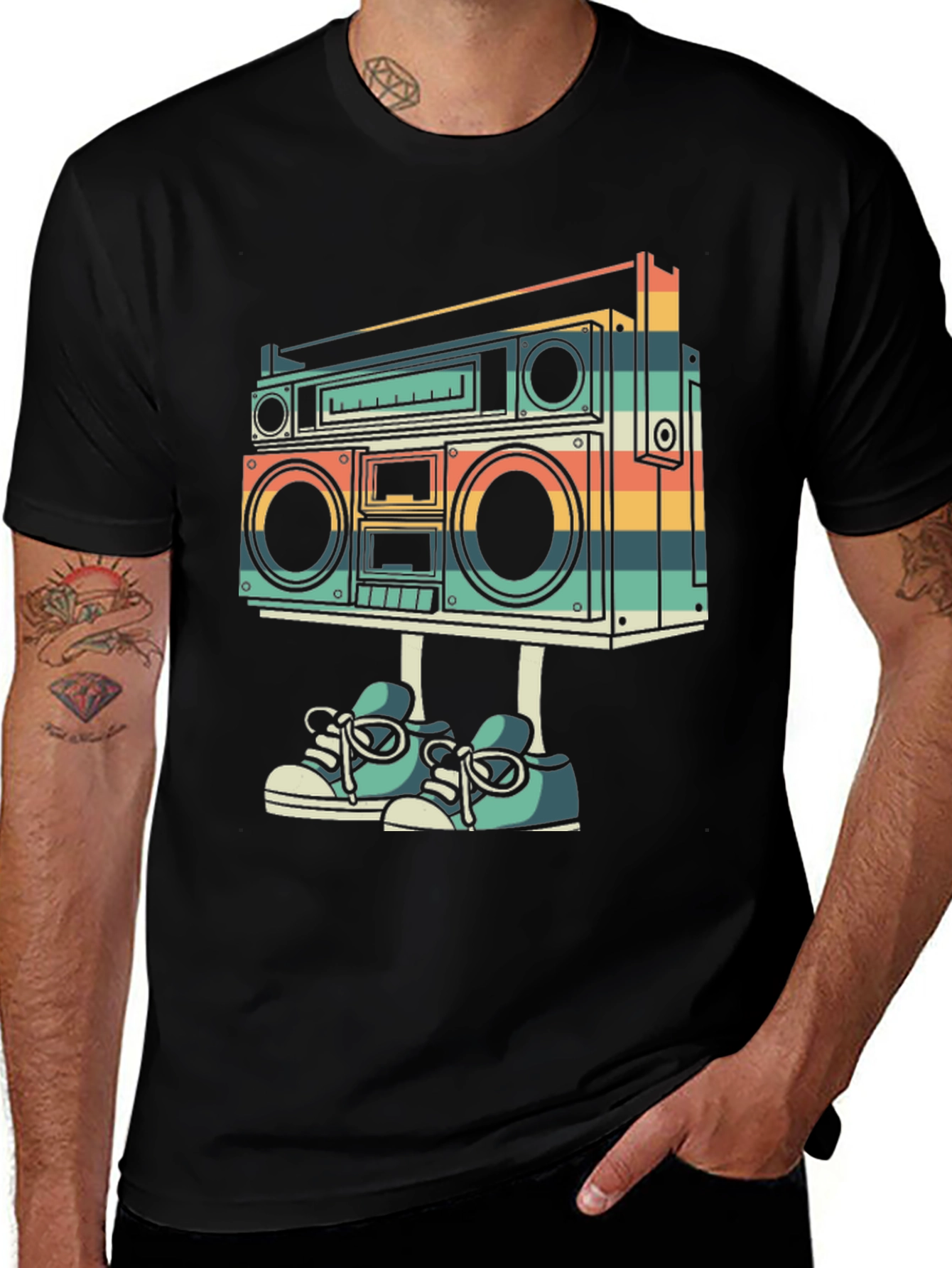 Retro Boombox with Shoes Graphic T-Shirt