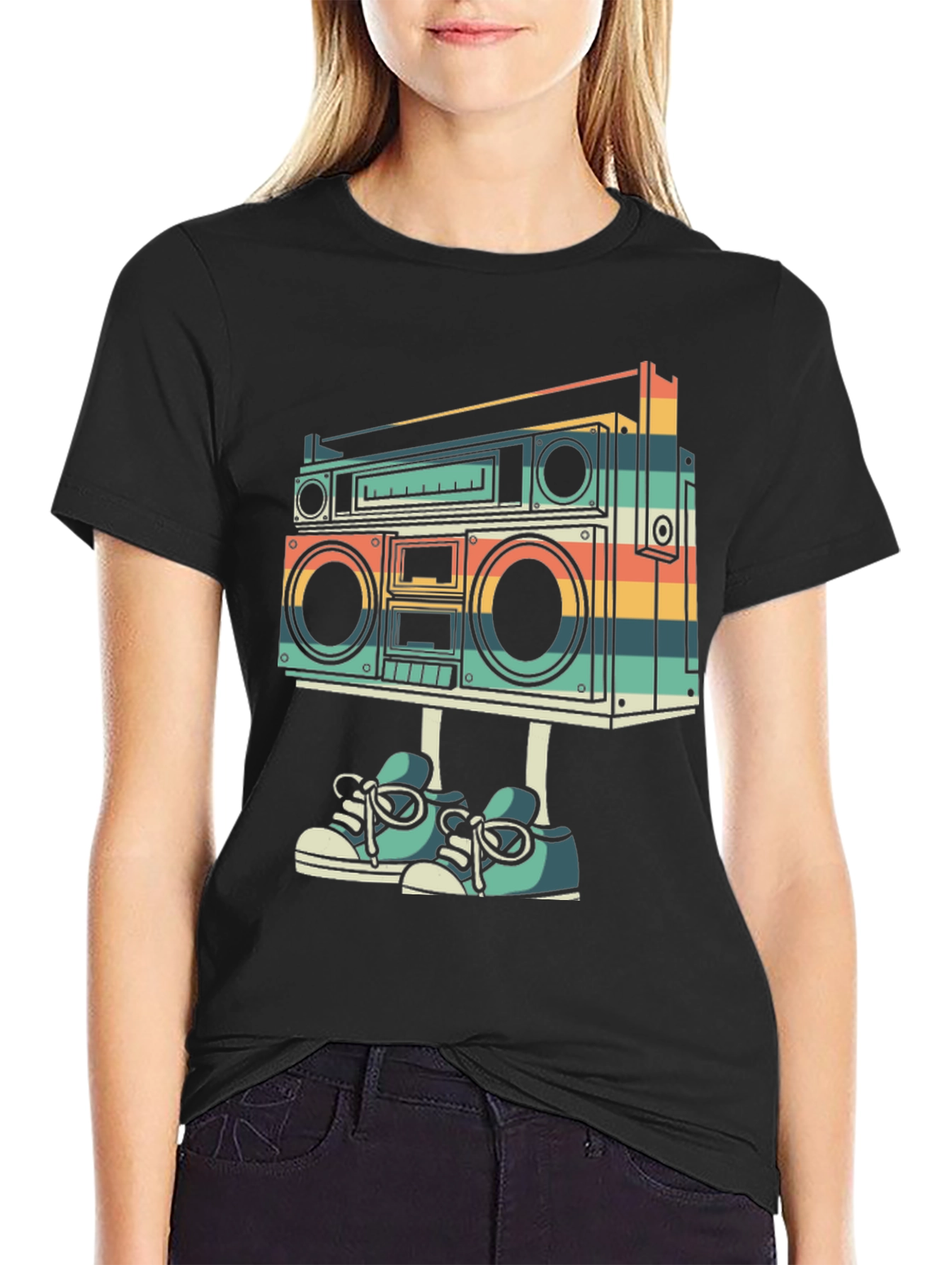 Retro Boombox with Shoes Graphic T-Shirt