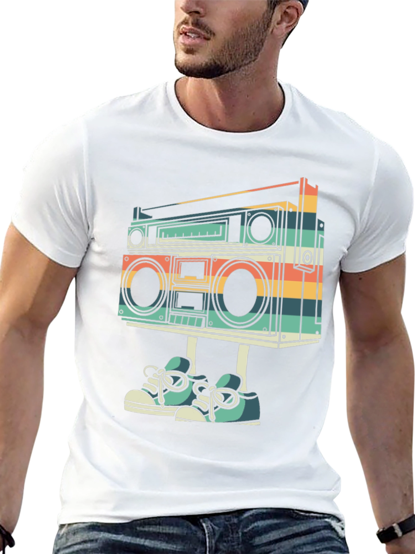 Retro Boombox with Shoes Graphic T-Shirt