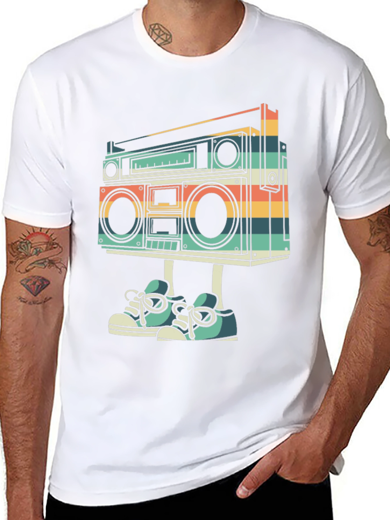 Retro Boombox with Shoes Graphic T-Shirt